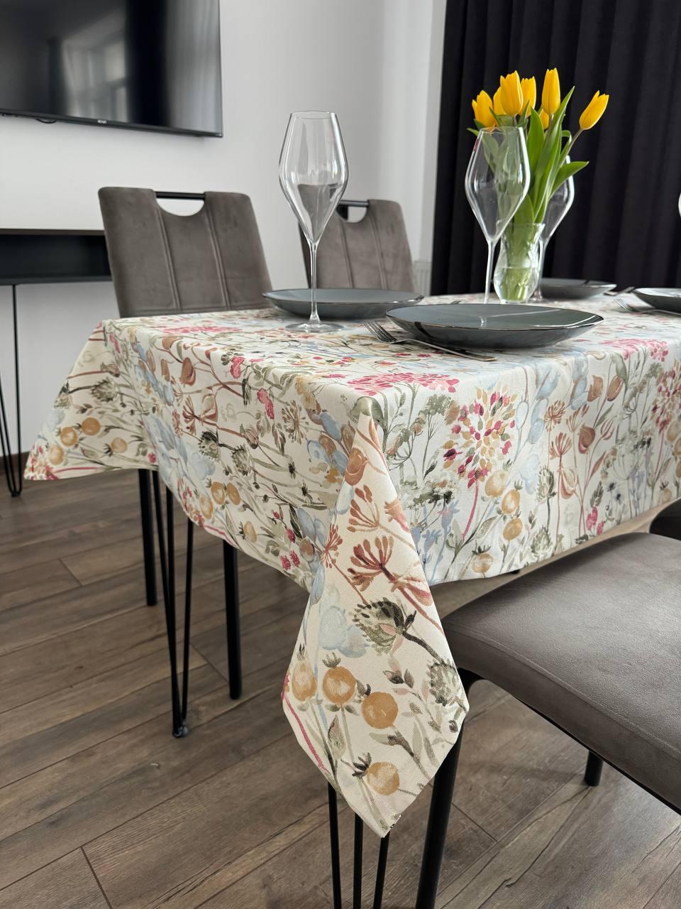 Linen waterproof tablecloth with Teflon, Geometry collection, luxury quality (custom or standard size)