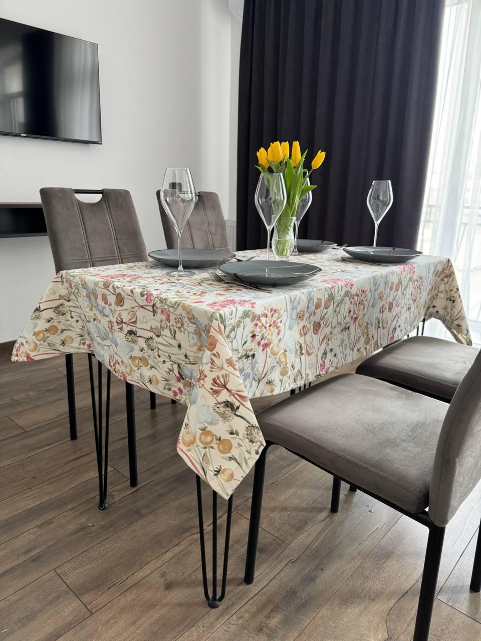 Linen waterproof tablecloth with Teflon, Geometry collection, luxury quality (custom or standard size)
