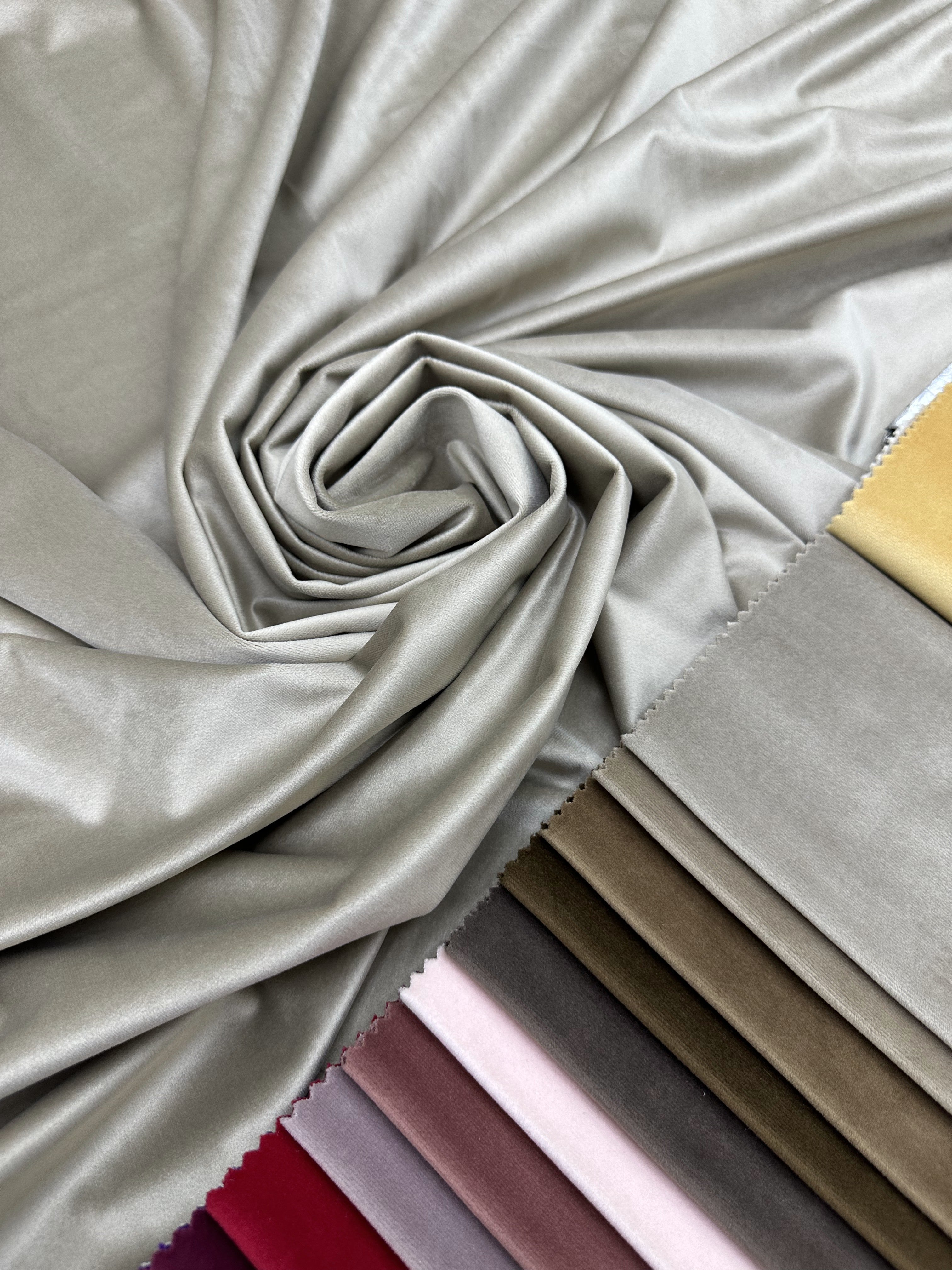 Velvet plain curtains, gray-beige color
