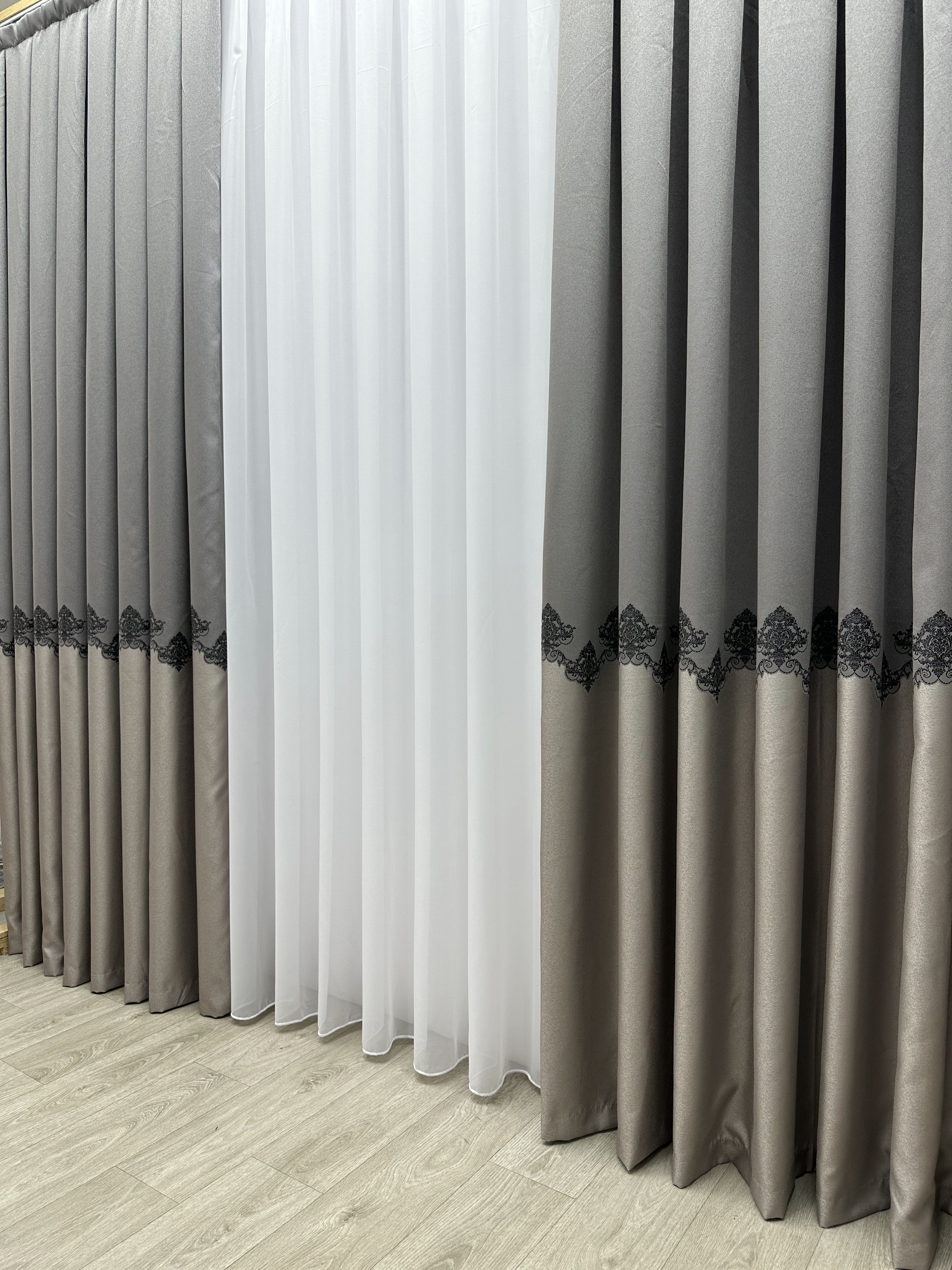 Premium quality curtain with a peephole “Royal”, gray color