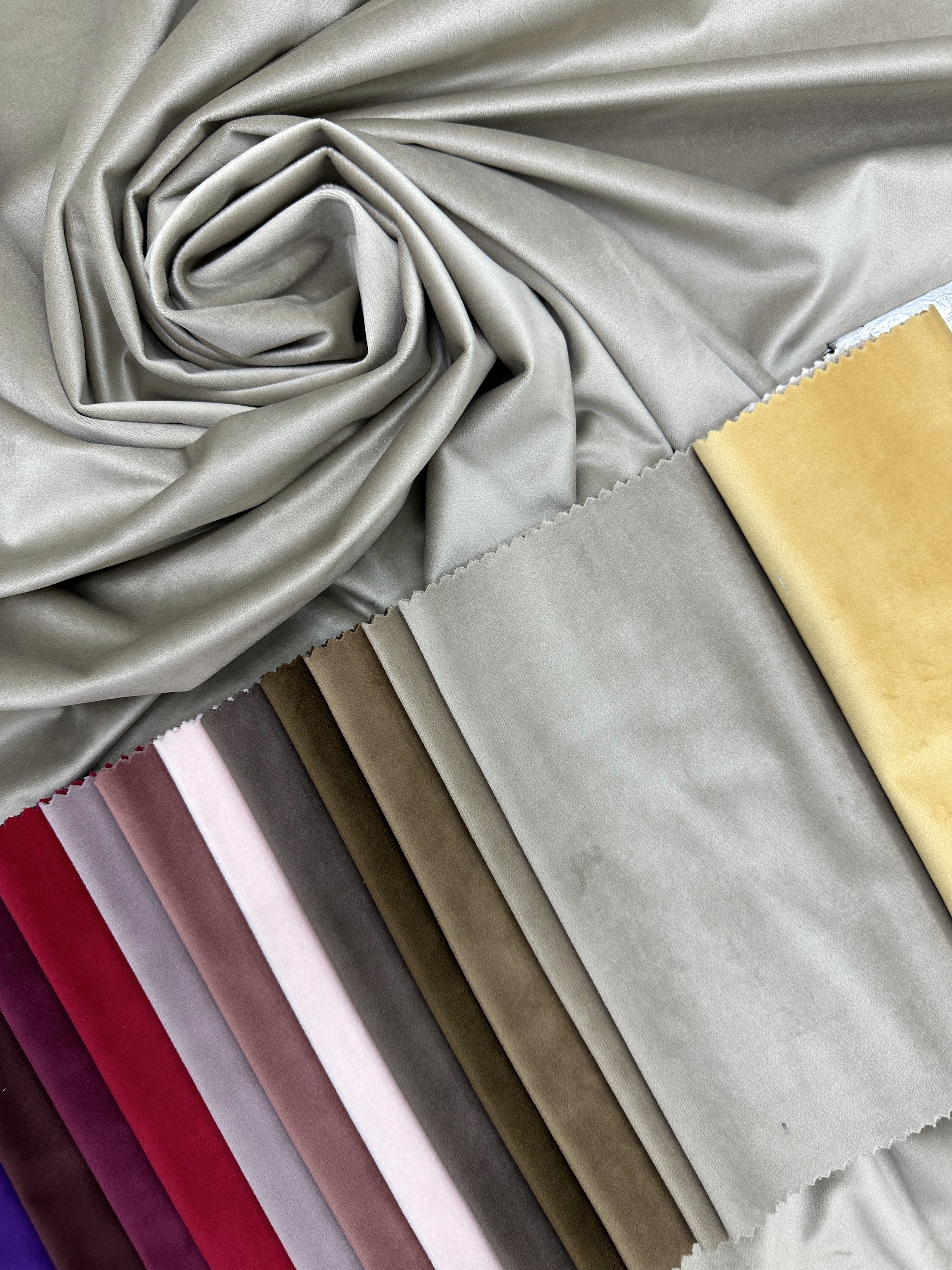 Velvet plain curtains, gray-beige color