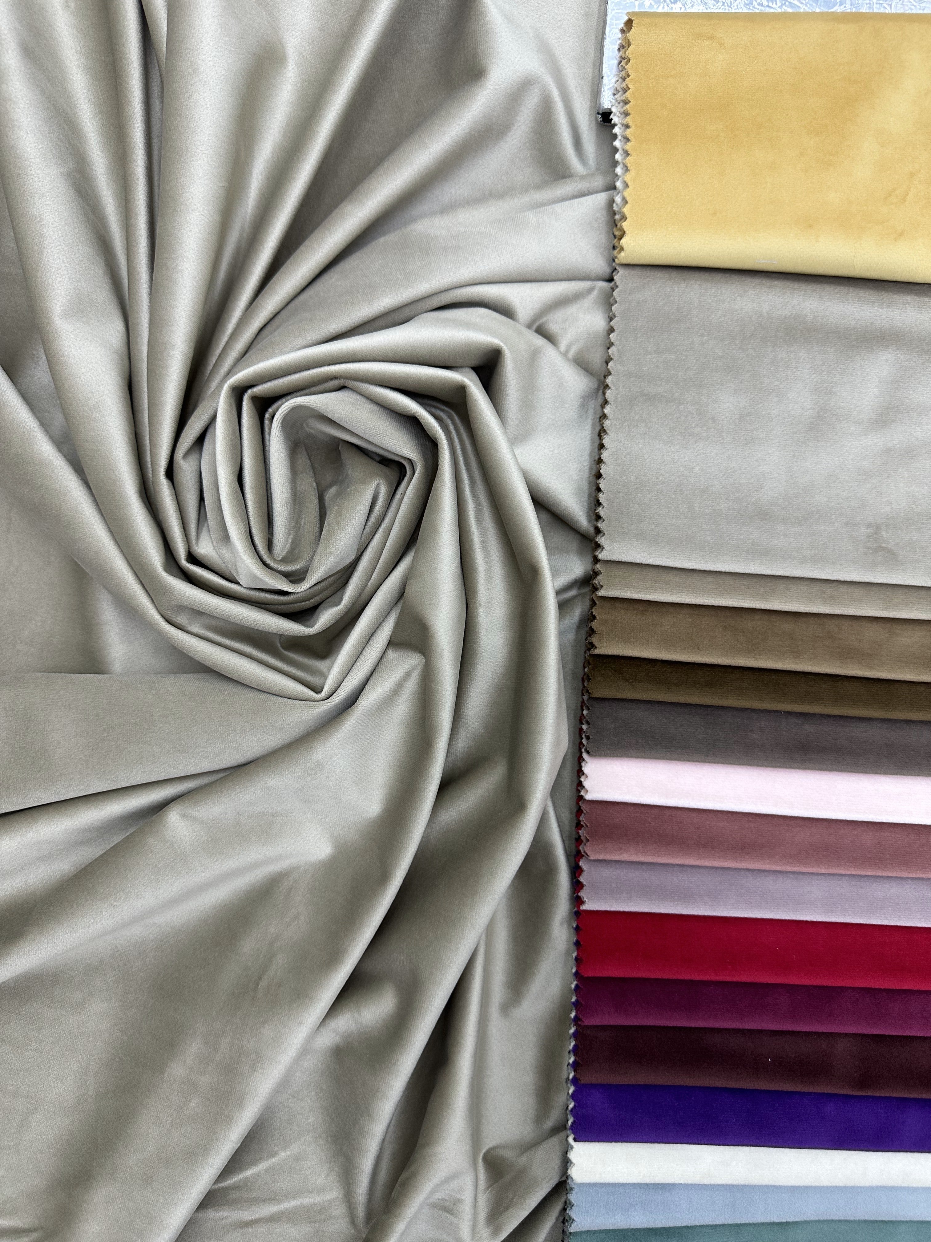 Velvet plain curtains, gray-beige color
