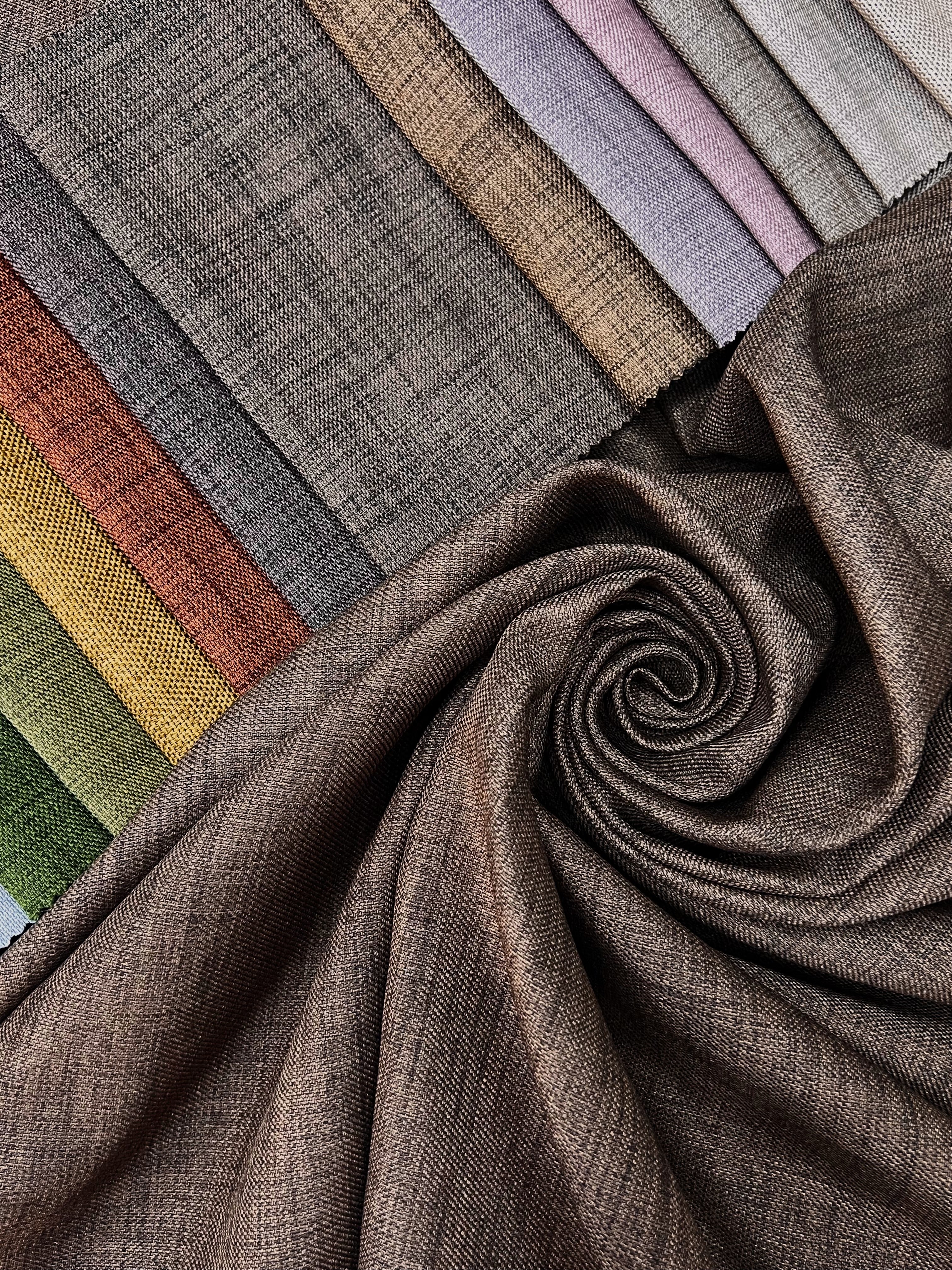 Plain linen curtain with blackout lining, brown color