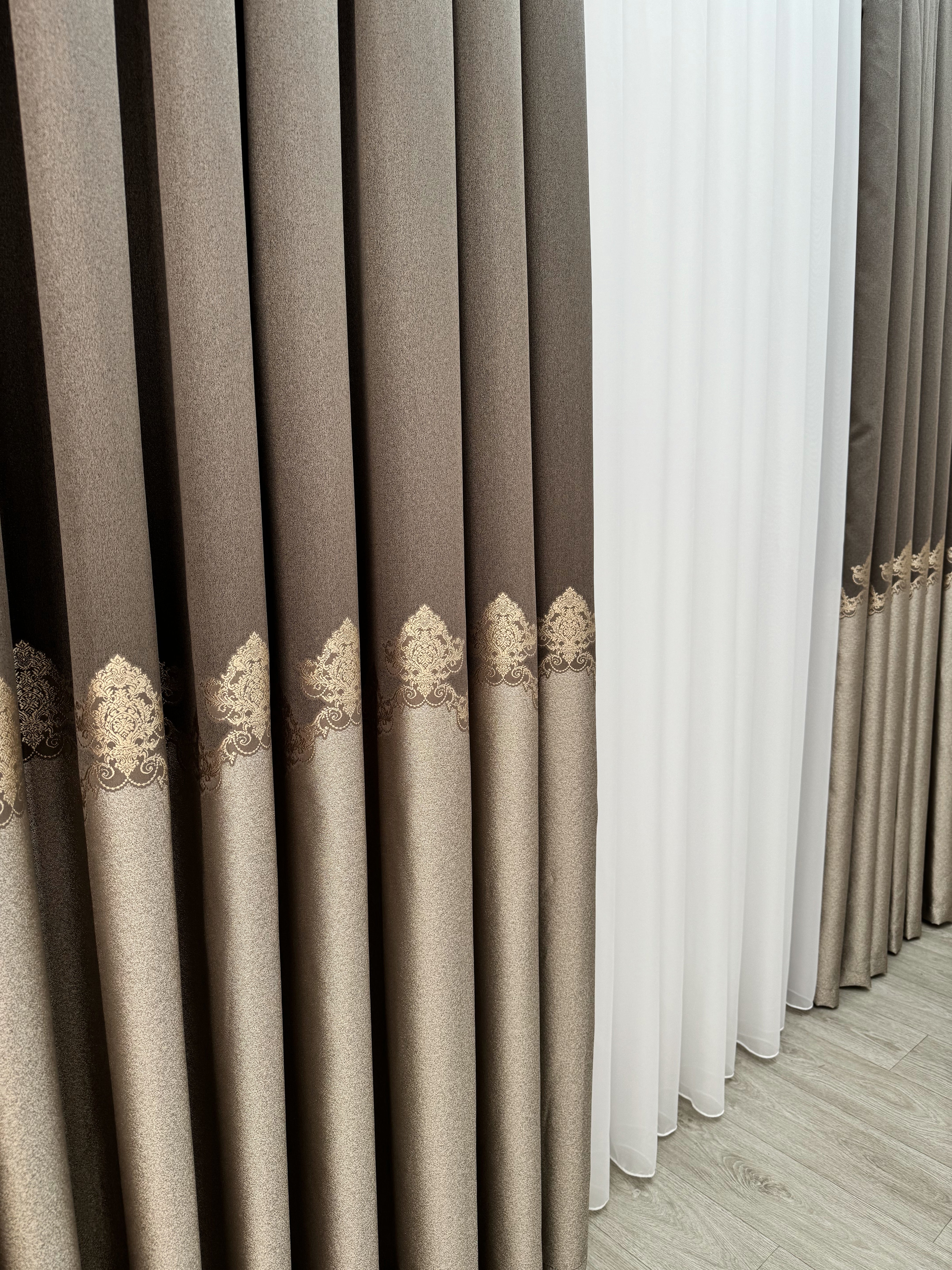 Premium quality curtain with a peephole “Royal”, brown color