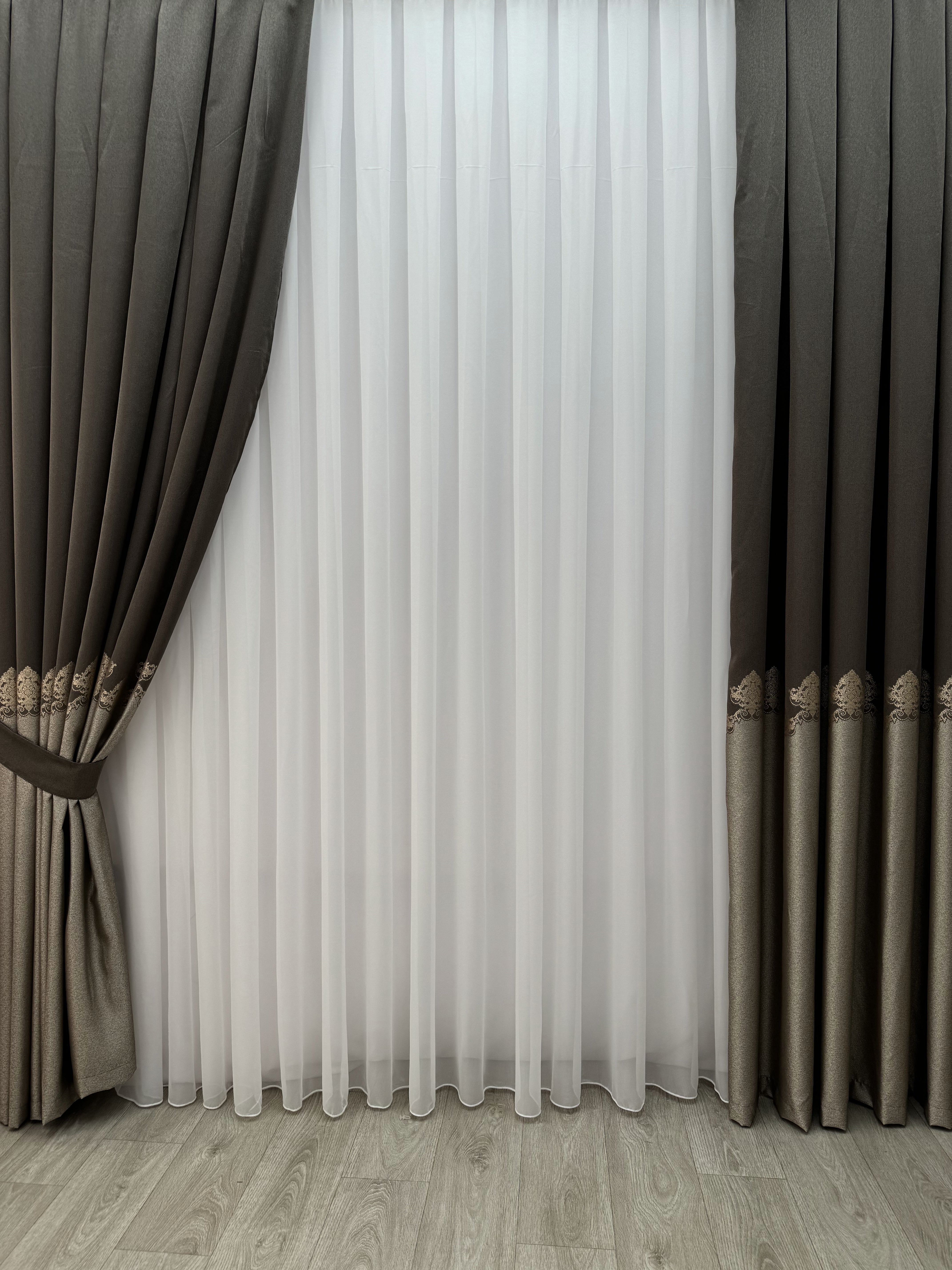 Premium quality curtain with a peephole “Royal”, brown color