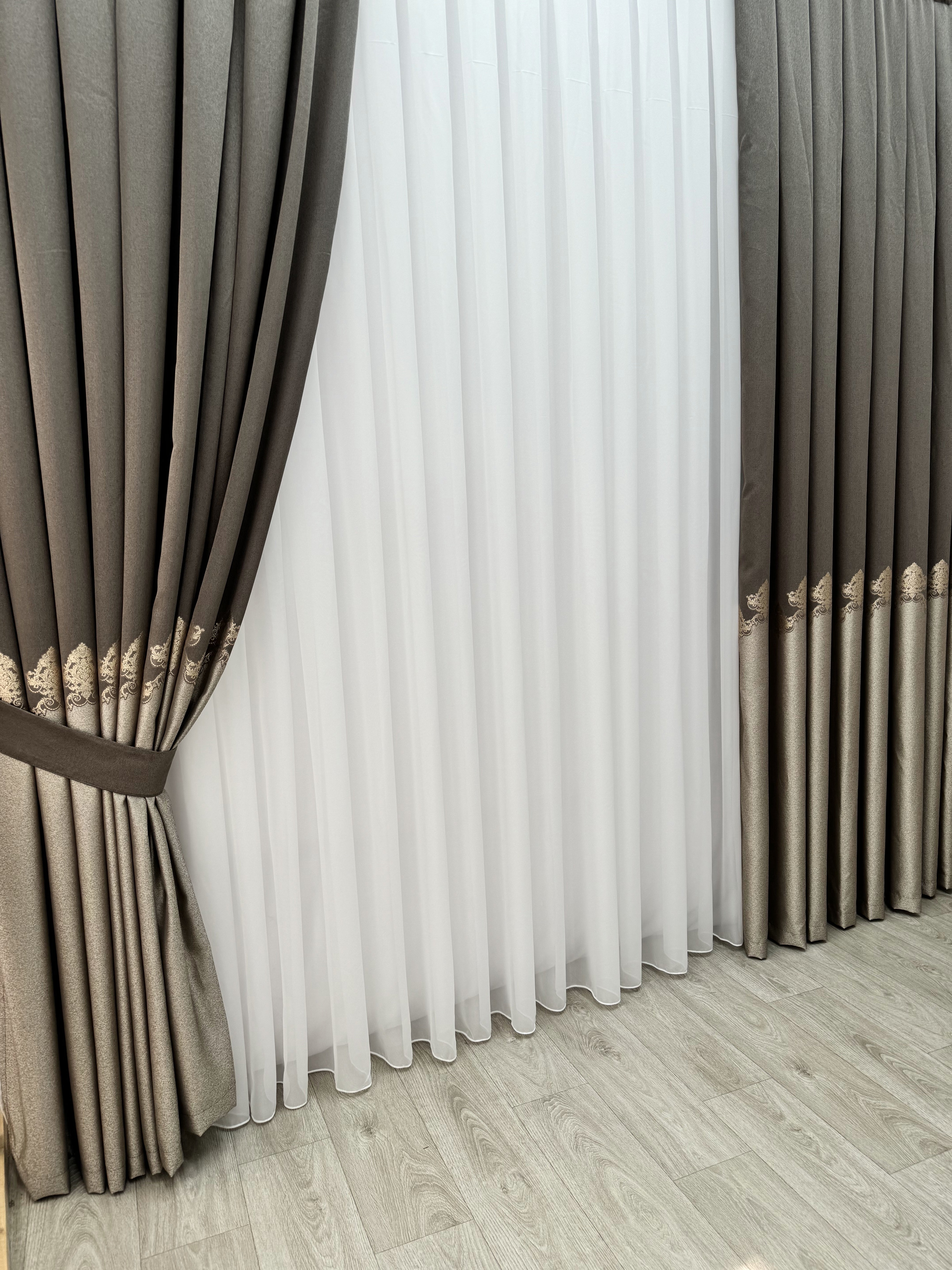 Premium quality curtain with a peephole “Royal”, brown color