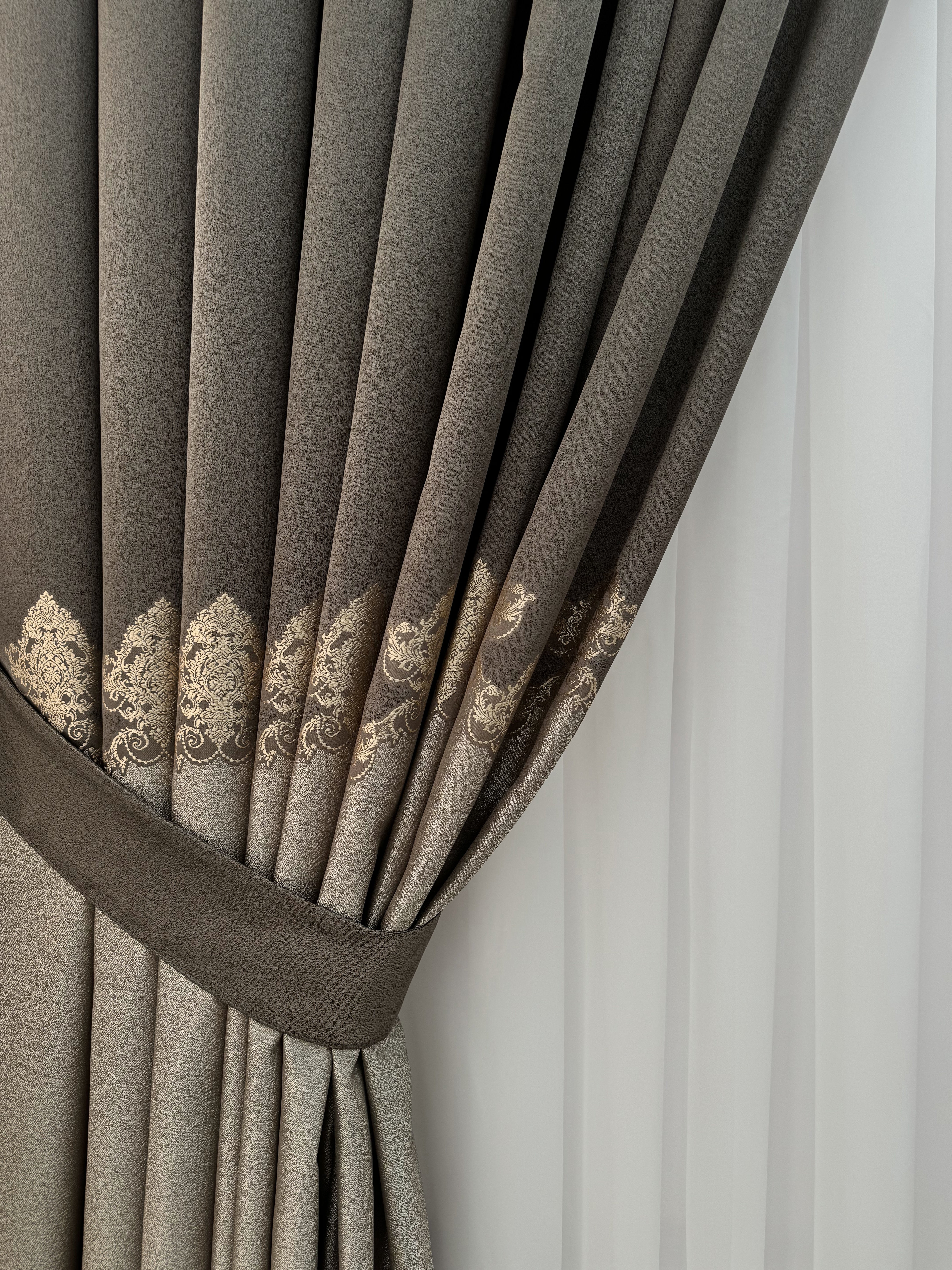Premium quality curtain with a peephole “Royal”, brown color