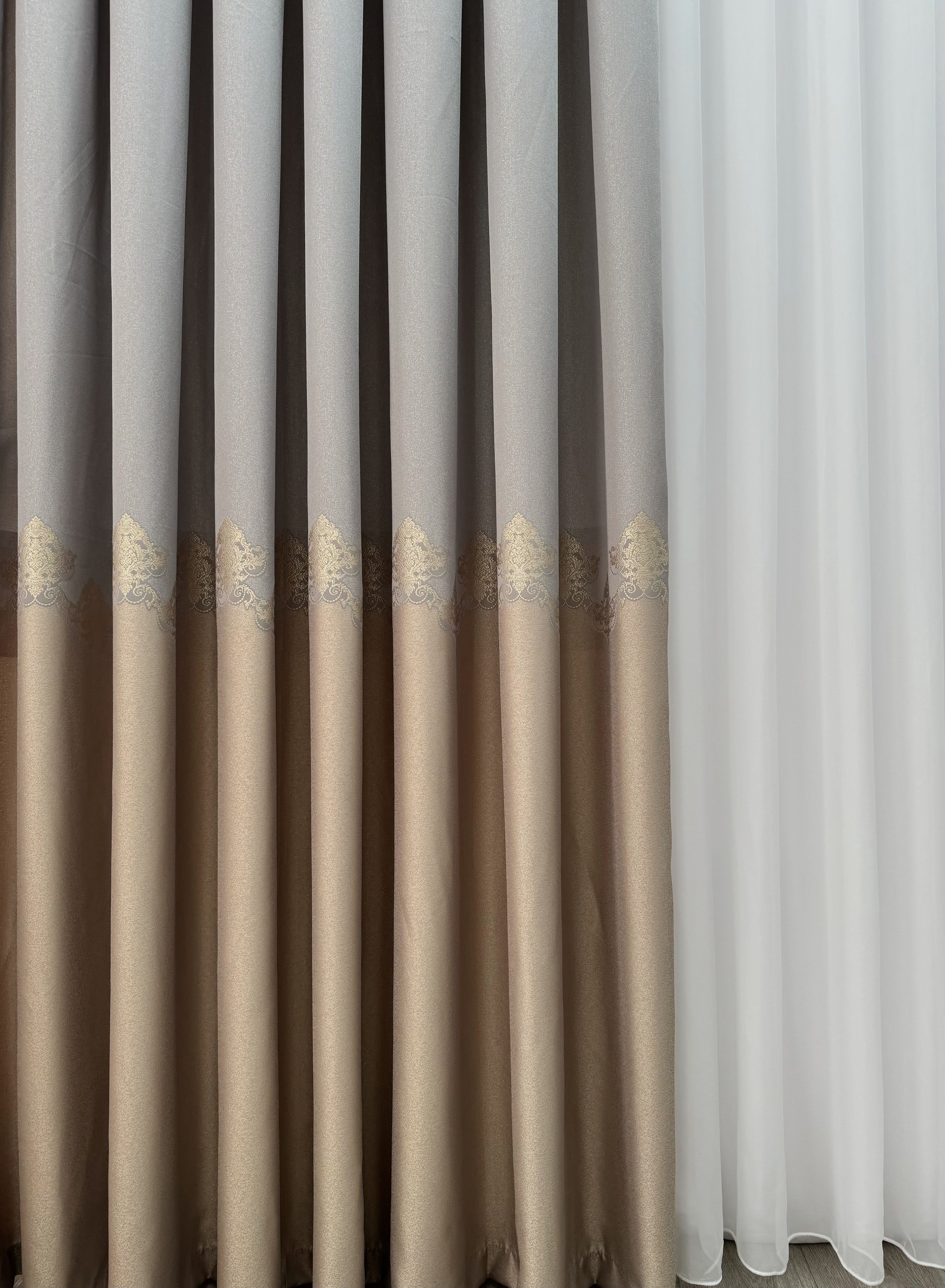 Premium quality curtain with a peephole “Royal”, cappuccino color