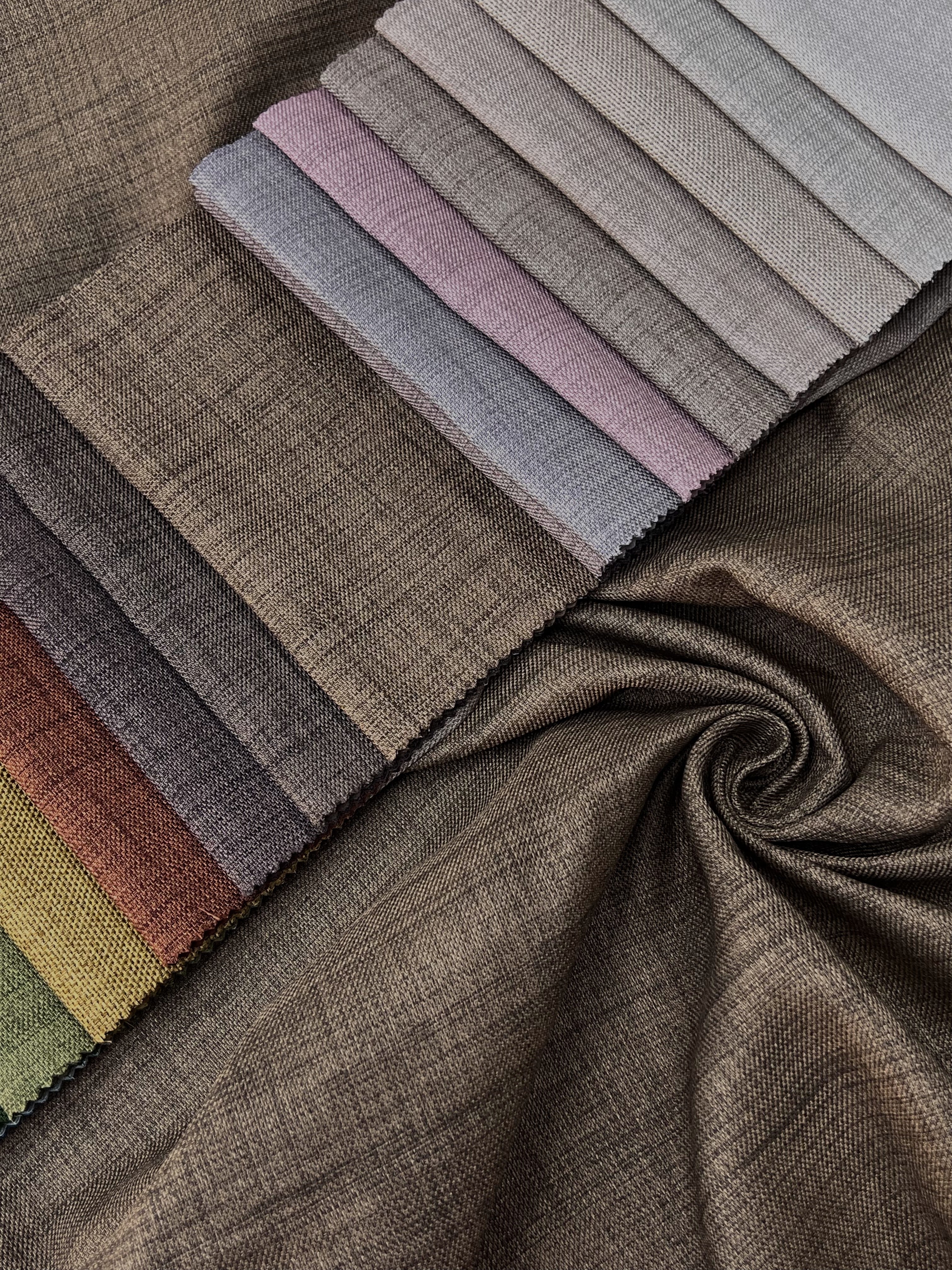 Plain linen curtain with blackout lining, light brown color