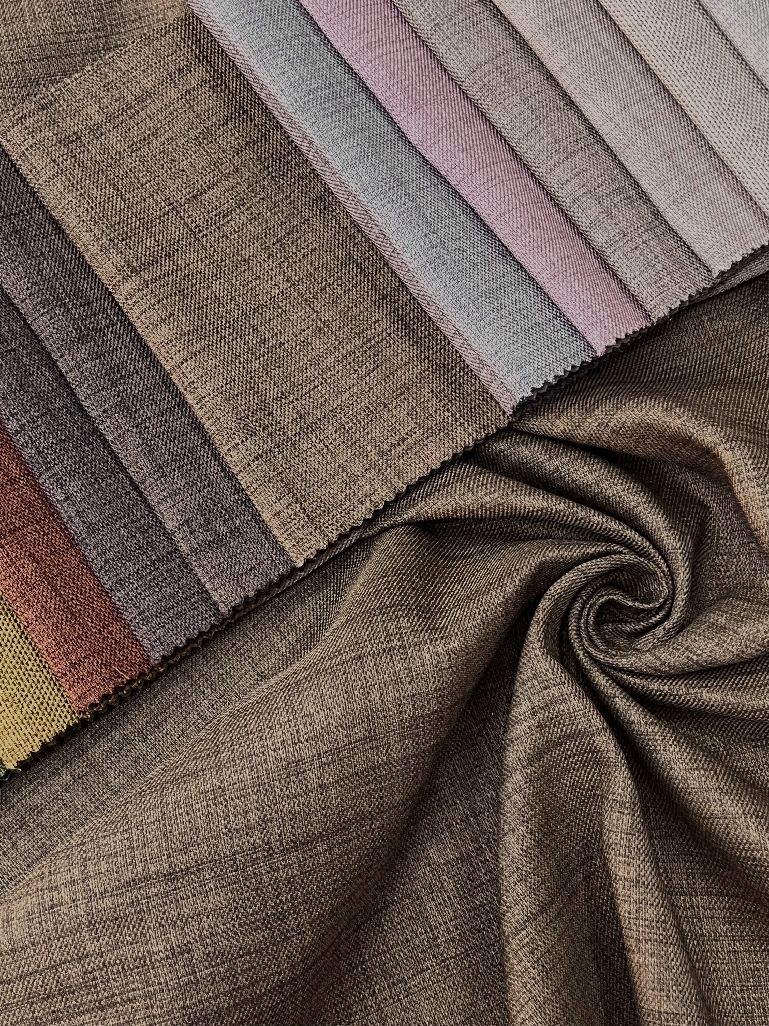 Plain linen curtain with blackout lining, light brown color