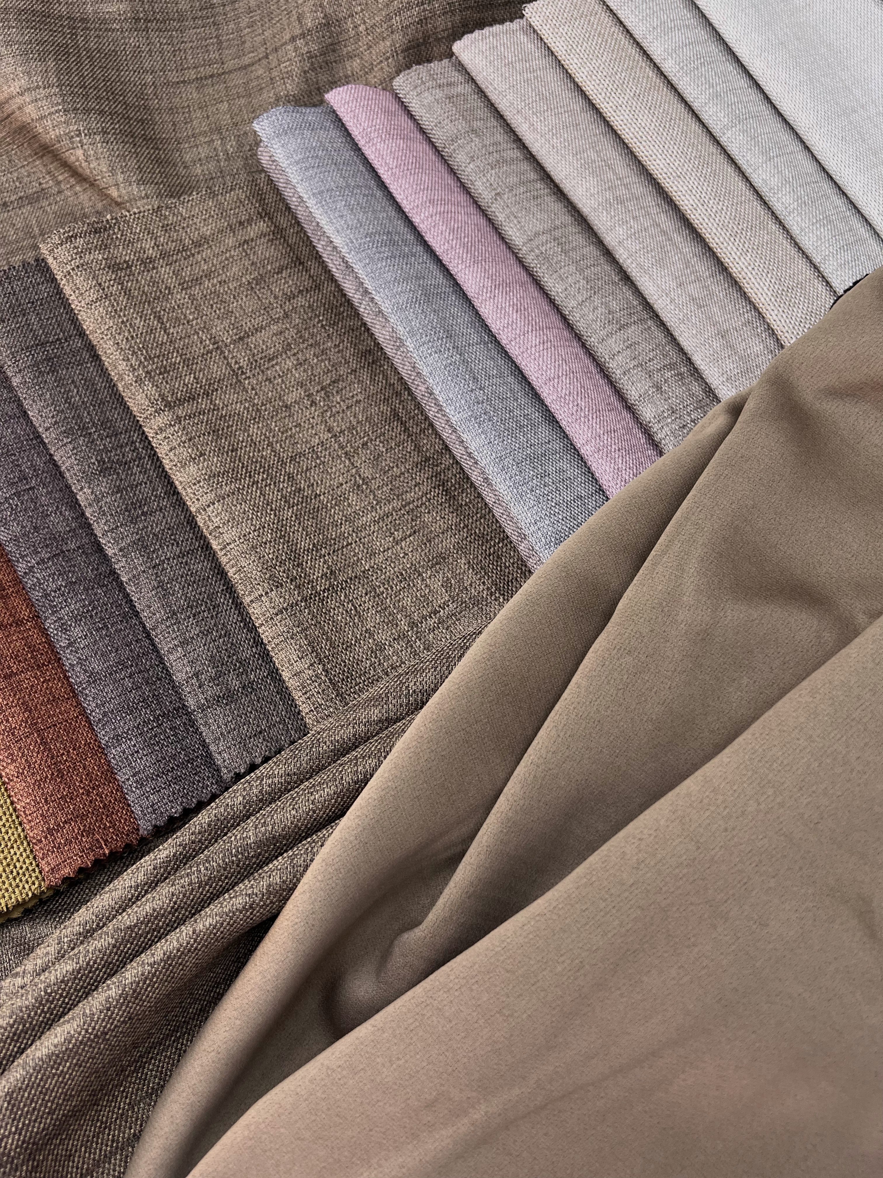 Plain linen curtain with blackout lining, light brown color