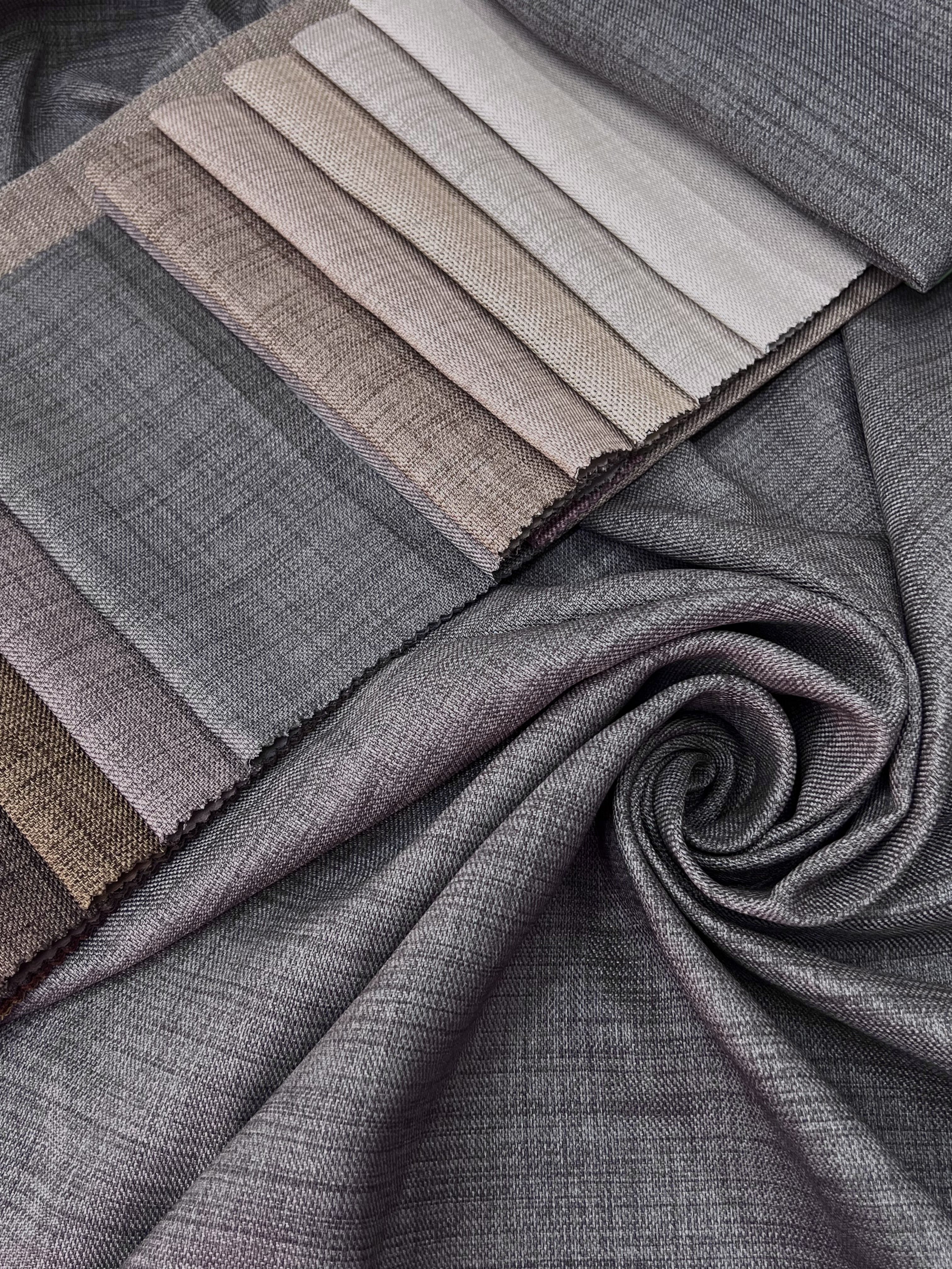 Plain linen curtain with blackout lining, grey color