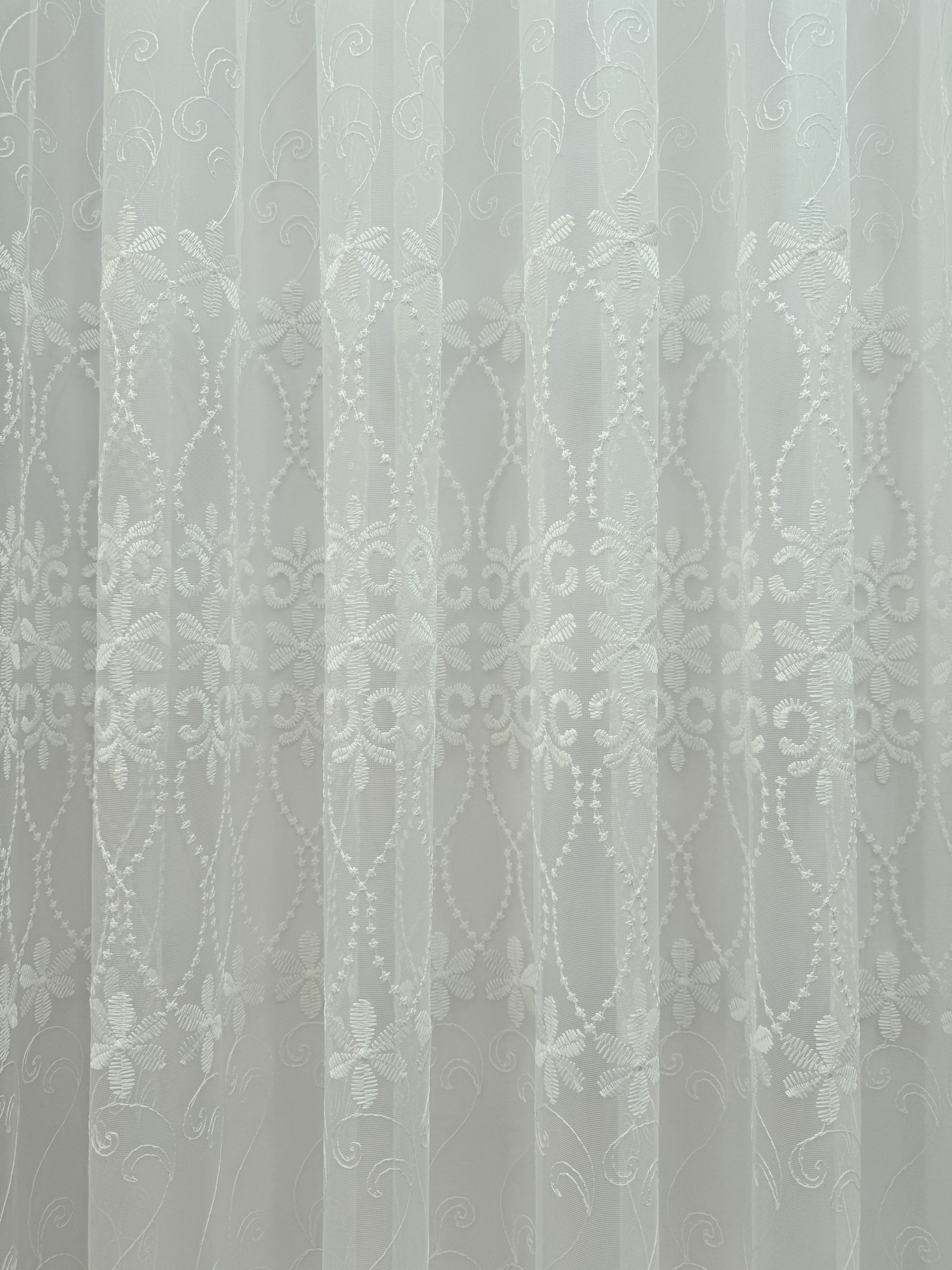 Sheer curtain based on fatin with embroidery, milk color