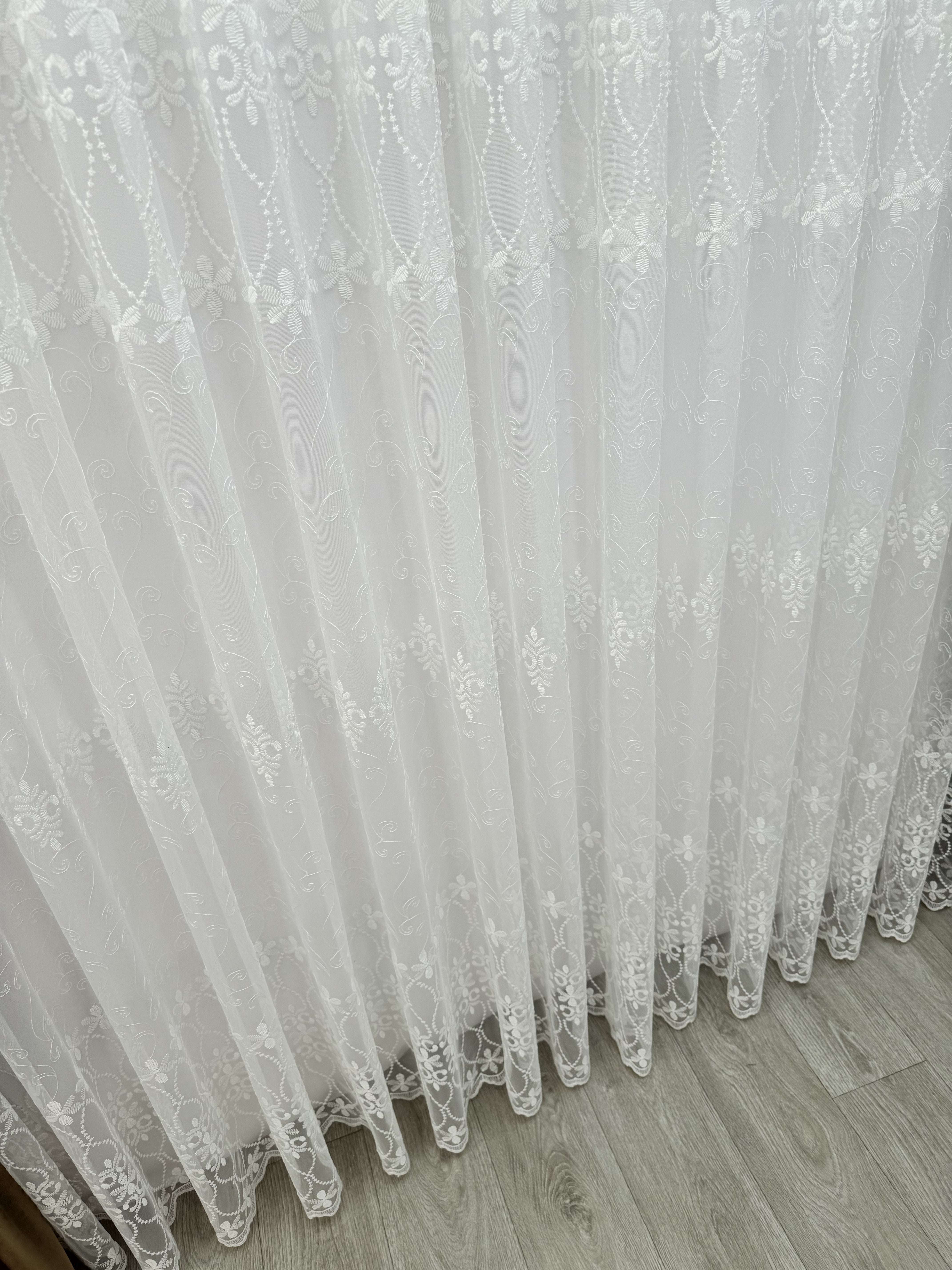 Sheer curtain based on fatin with embroidery, milk color