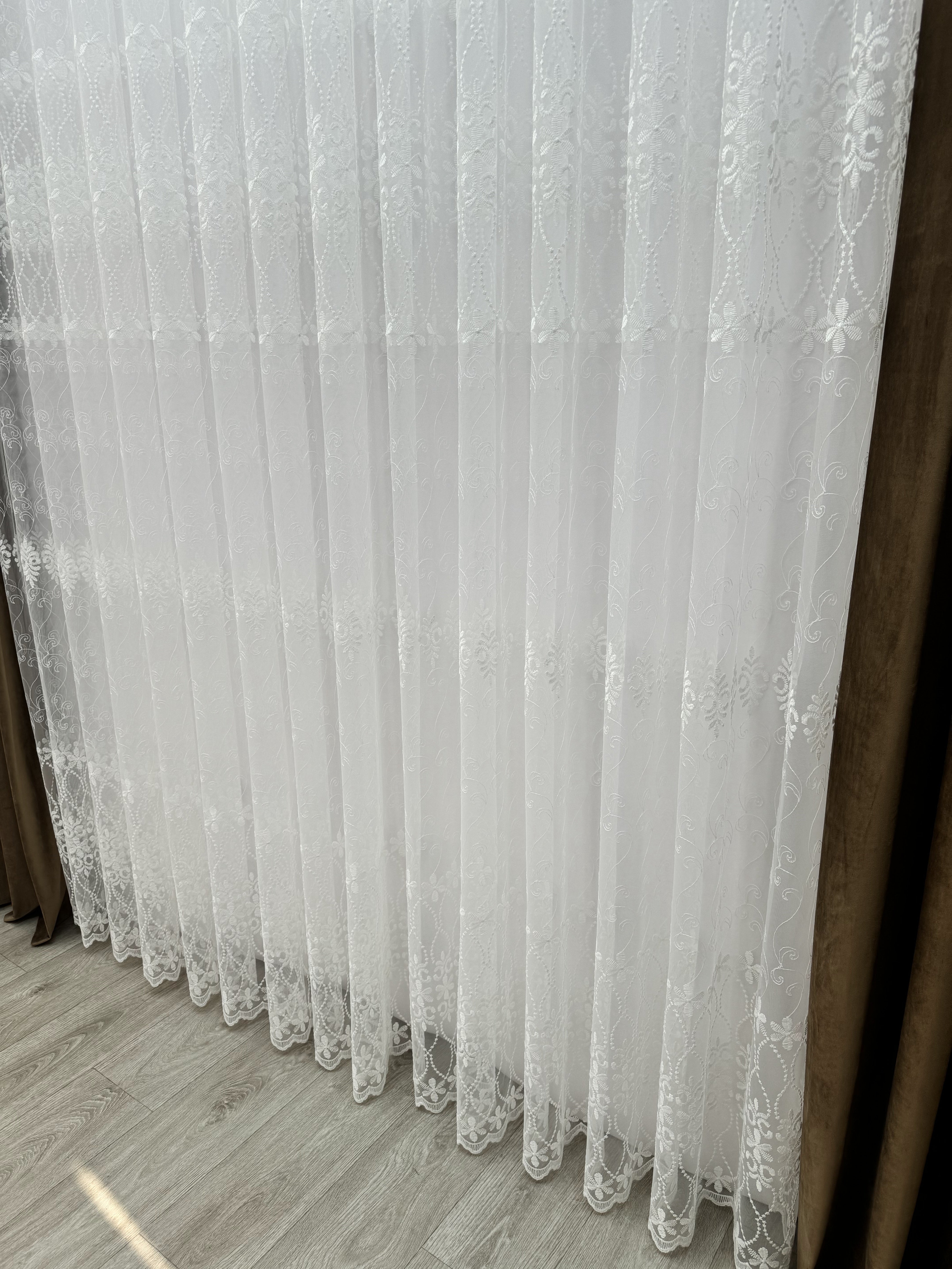 Sheer curtain based on fatin with embroidery, milk color