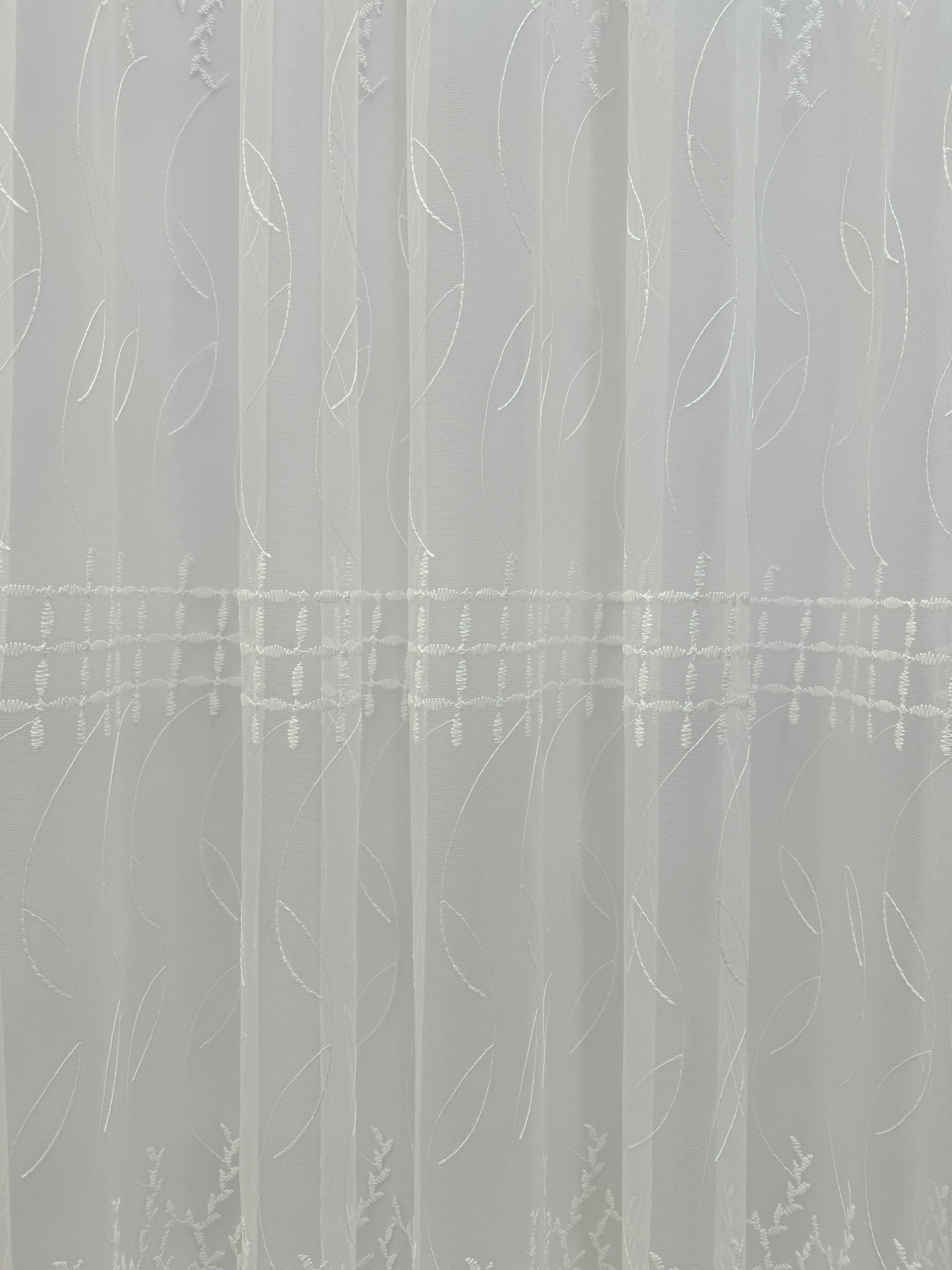 Sheer curtain based on fatin with embroidery, milk color
