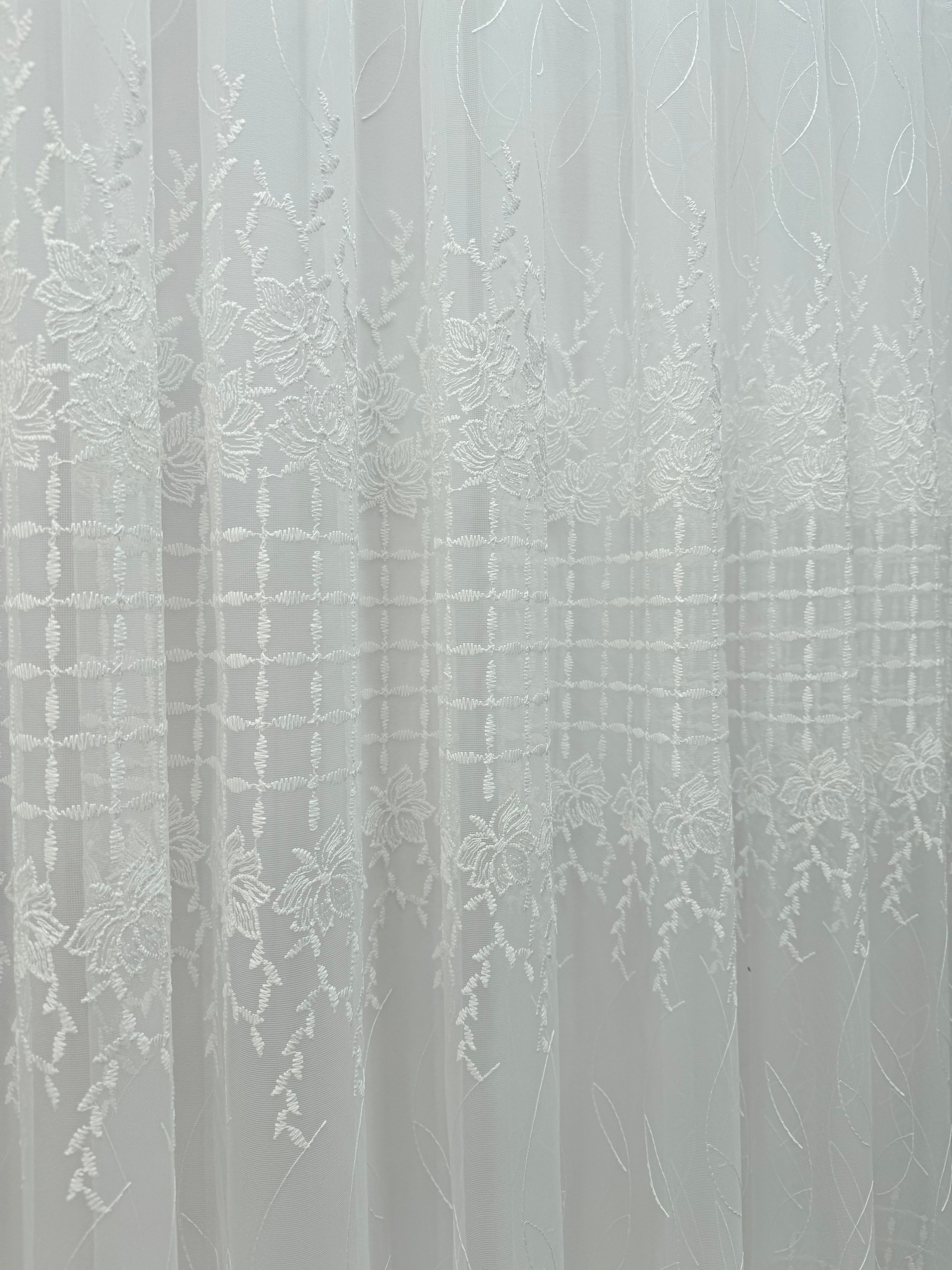 Sheer curtain based on fatin with embroidery, milk color