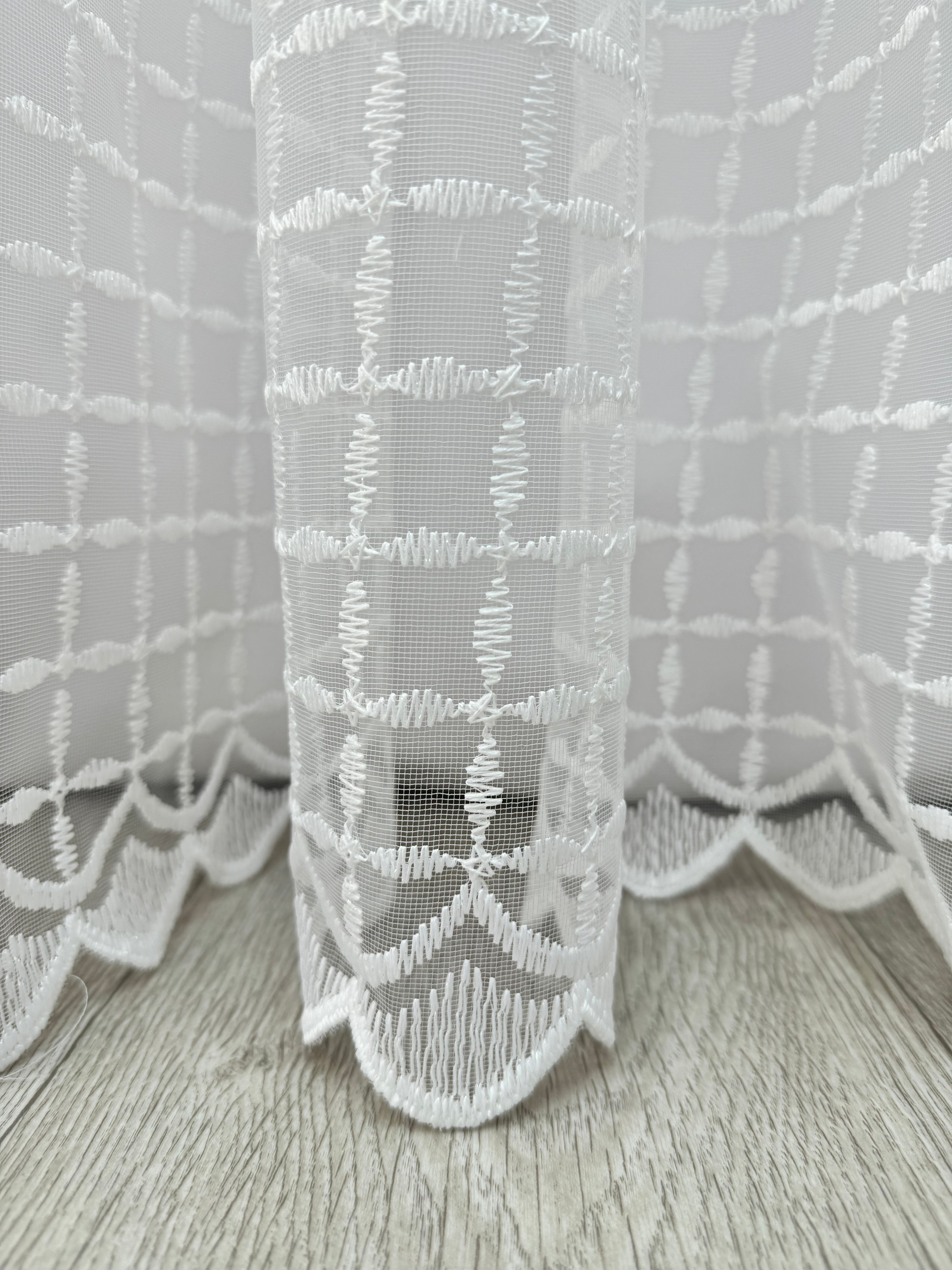 Sheer curtain based on fatin with embroidery, milk color