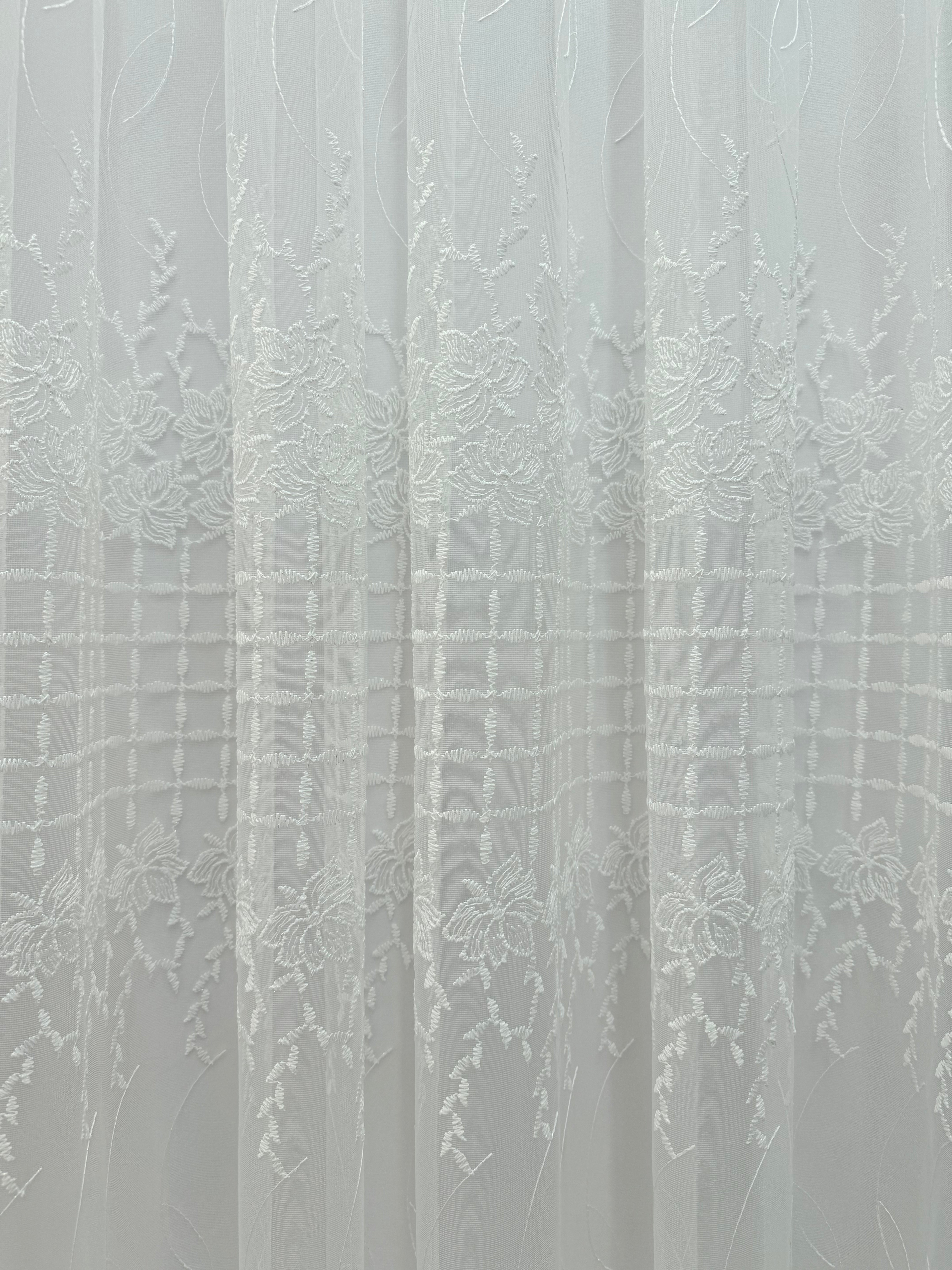 Sheer curtain based on fatin with embroidery, milk color