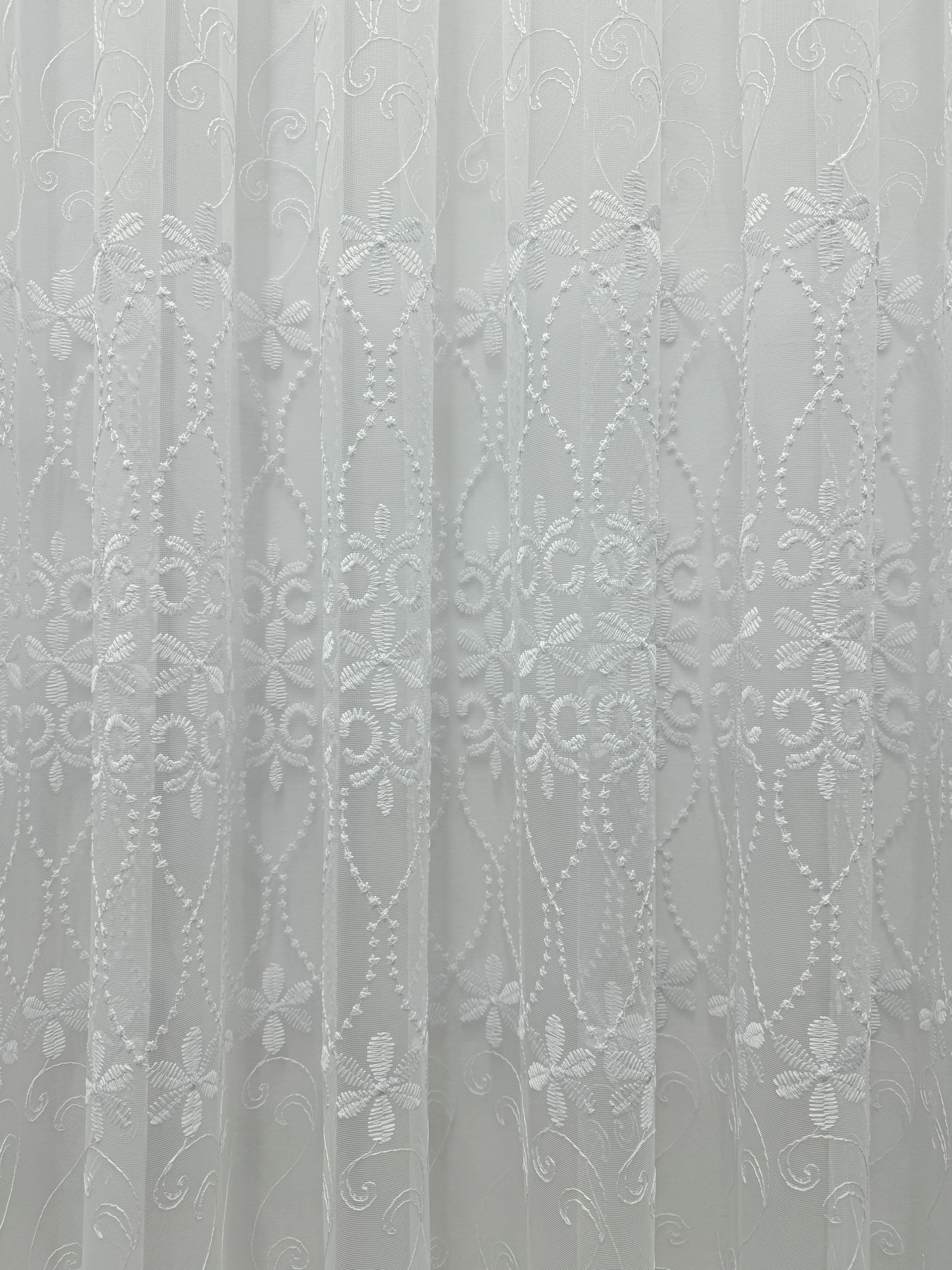 Sheer curtain based on fatin with embroidery, white color