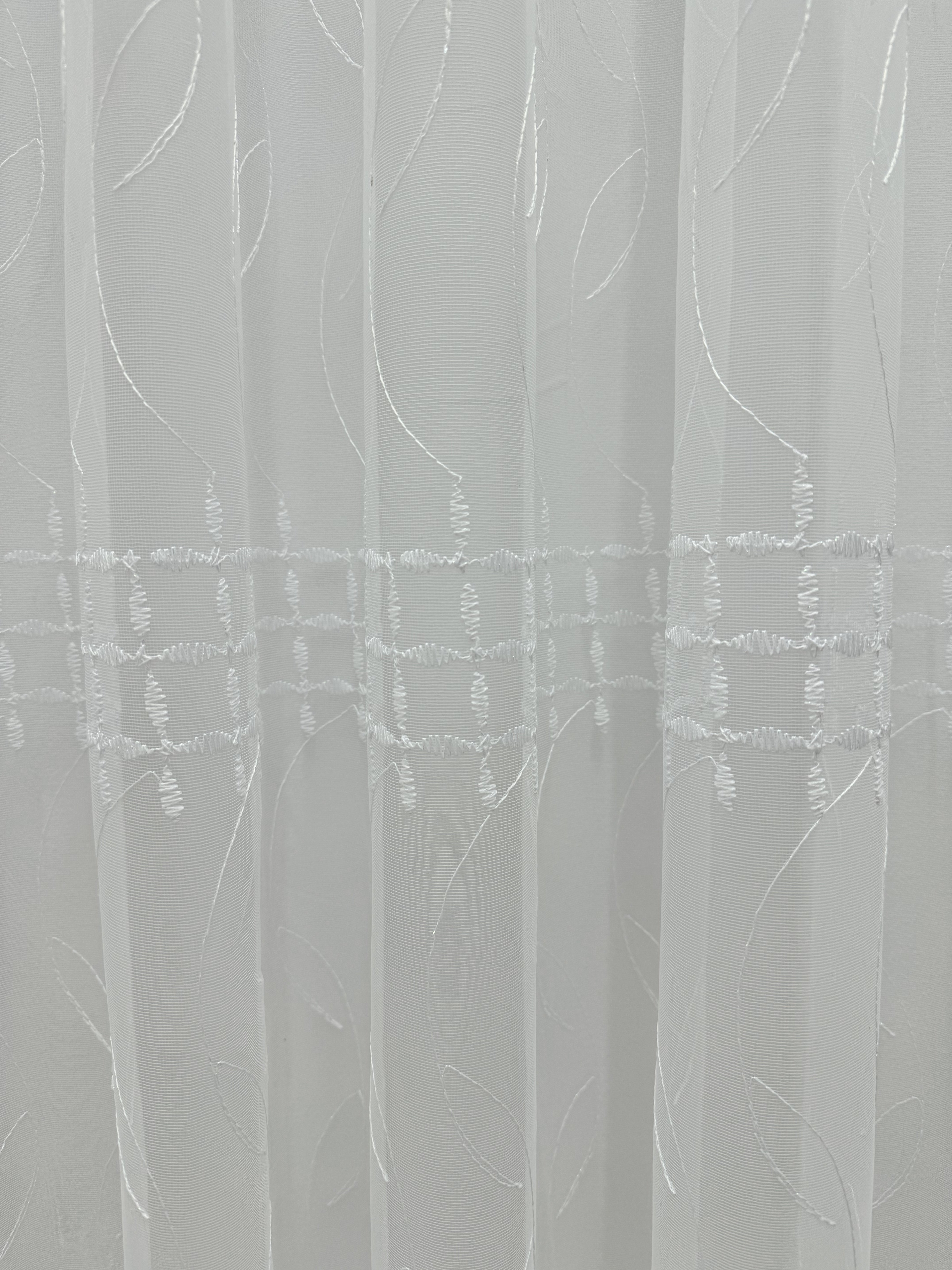 Sheer curtain based on fatin with embroidery, white color