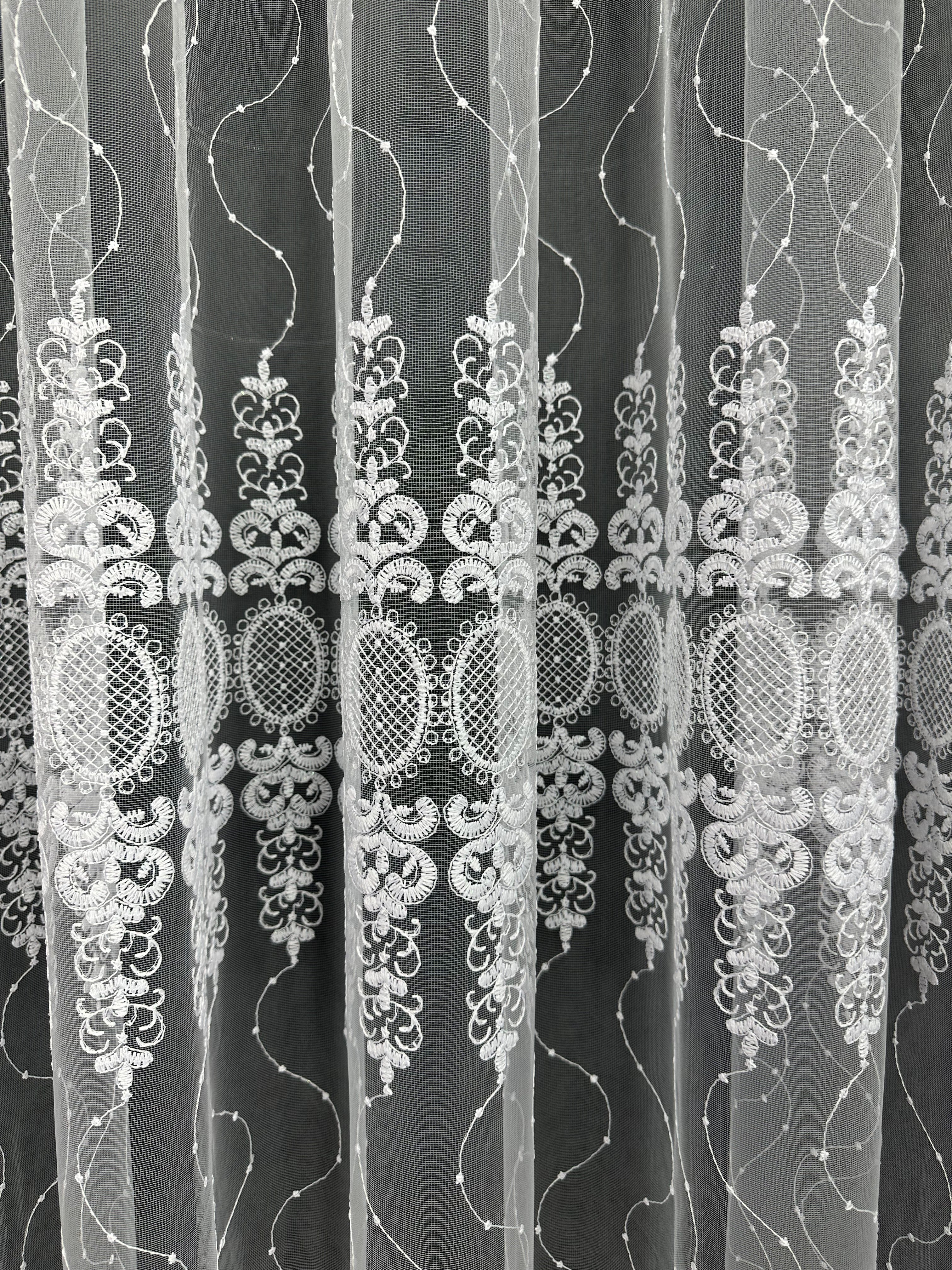 Sheer curtain with beautiful embroidery, white color
