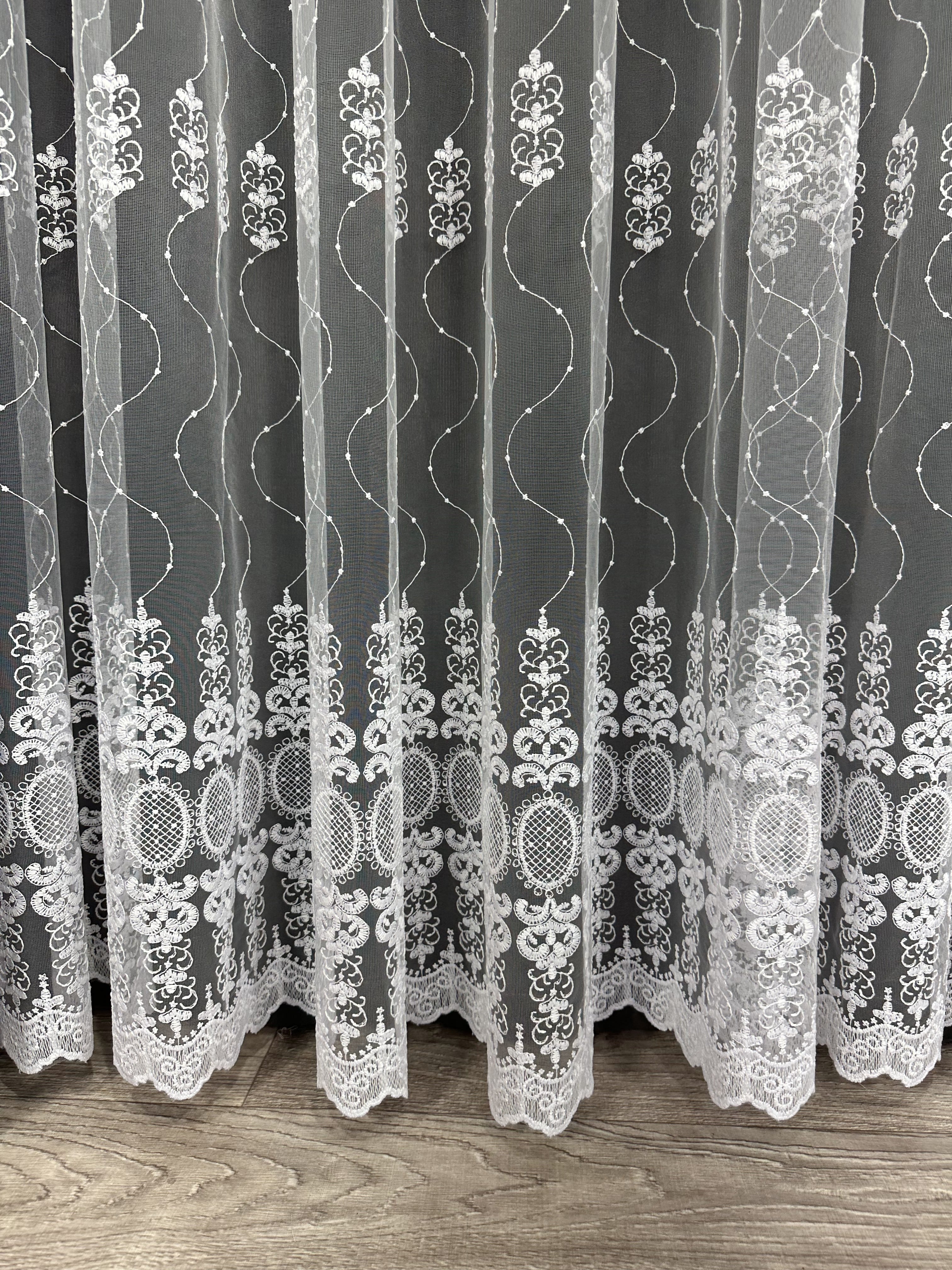 Sheer curtain with beautiful embroidery, white color