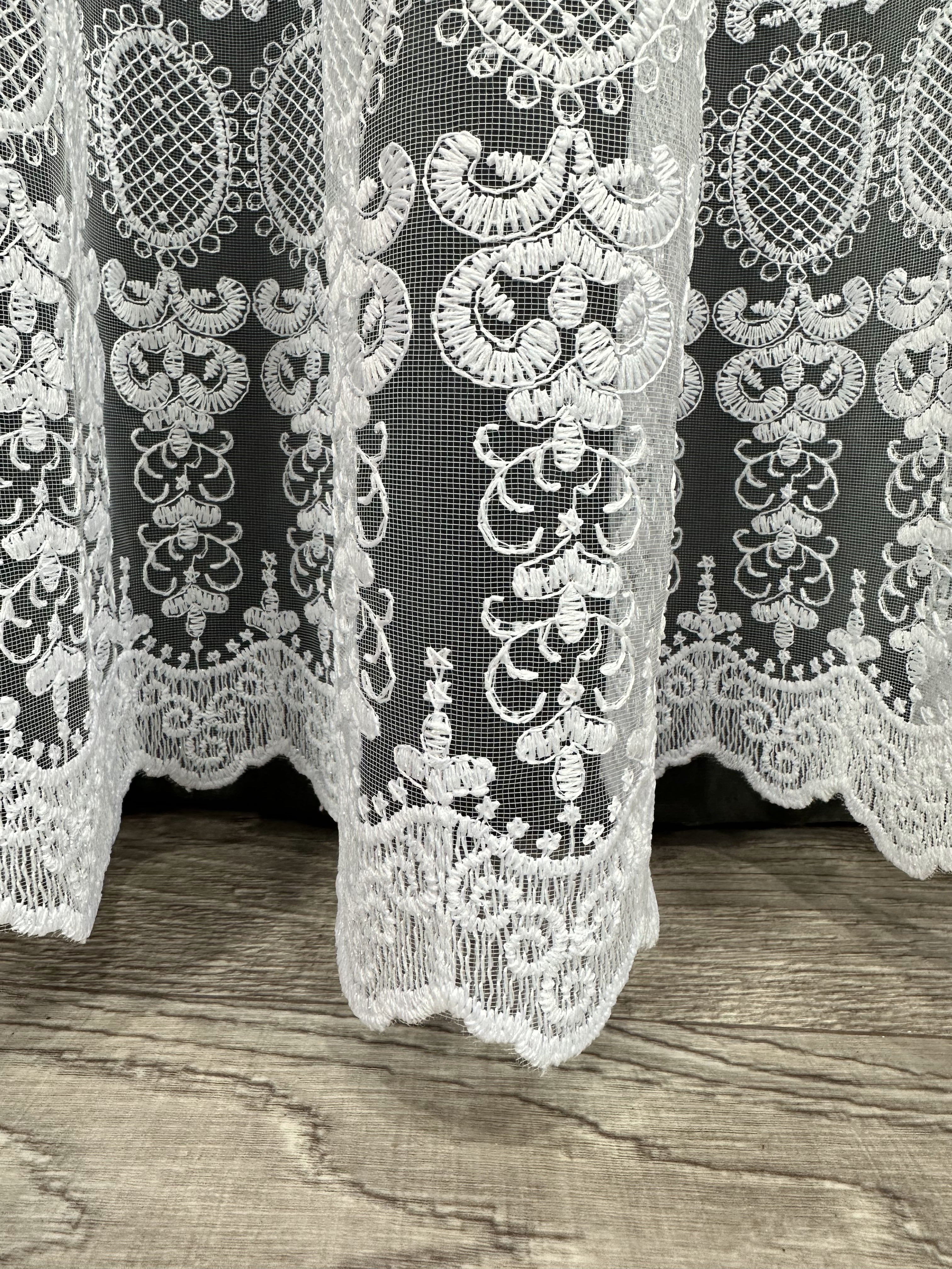 Sheer curtain with beautiful embroidery, white color