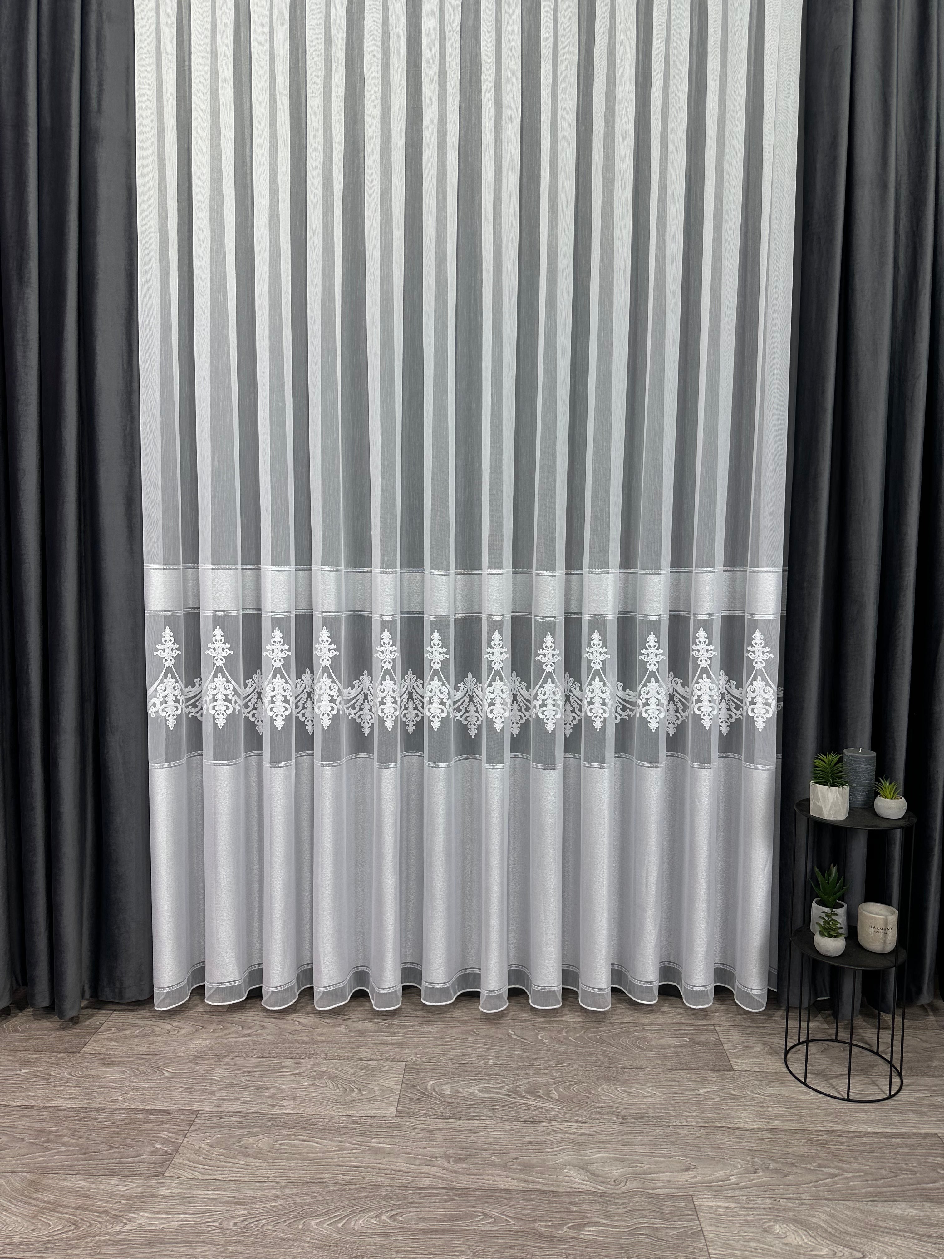 Bamboo-based sheer curtain with beautiful embroidery, white color