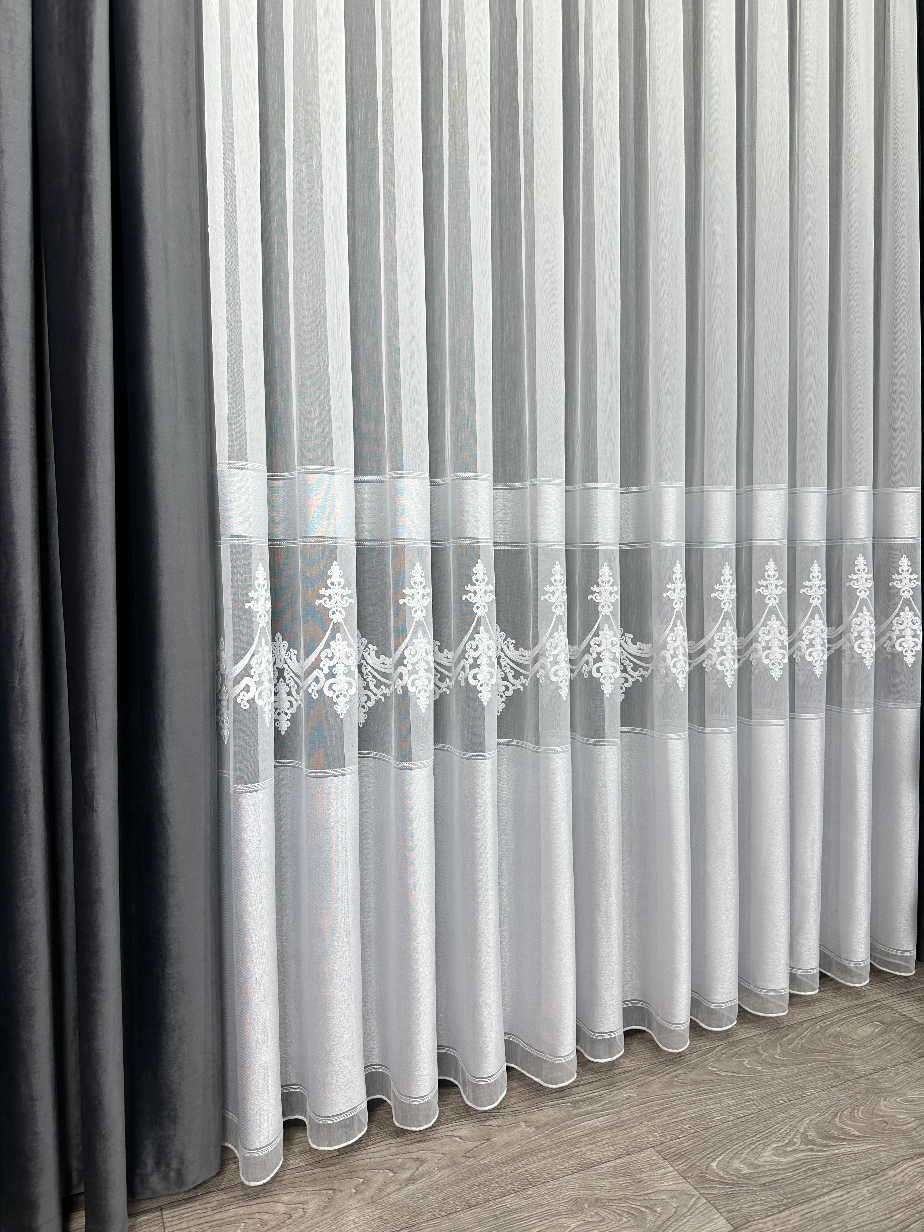 Bamboo-based sheer curtain with beautiful embroidery, white color