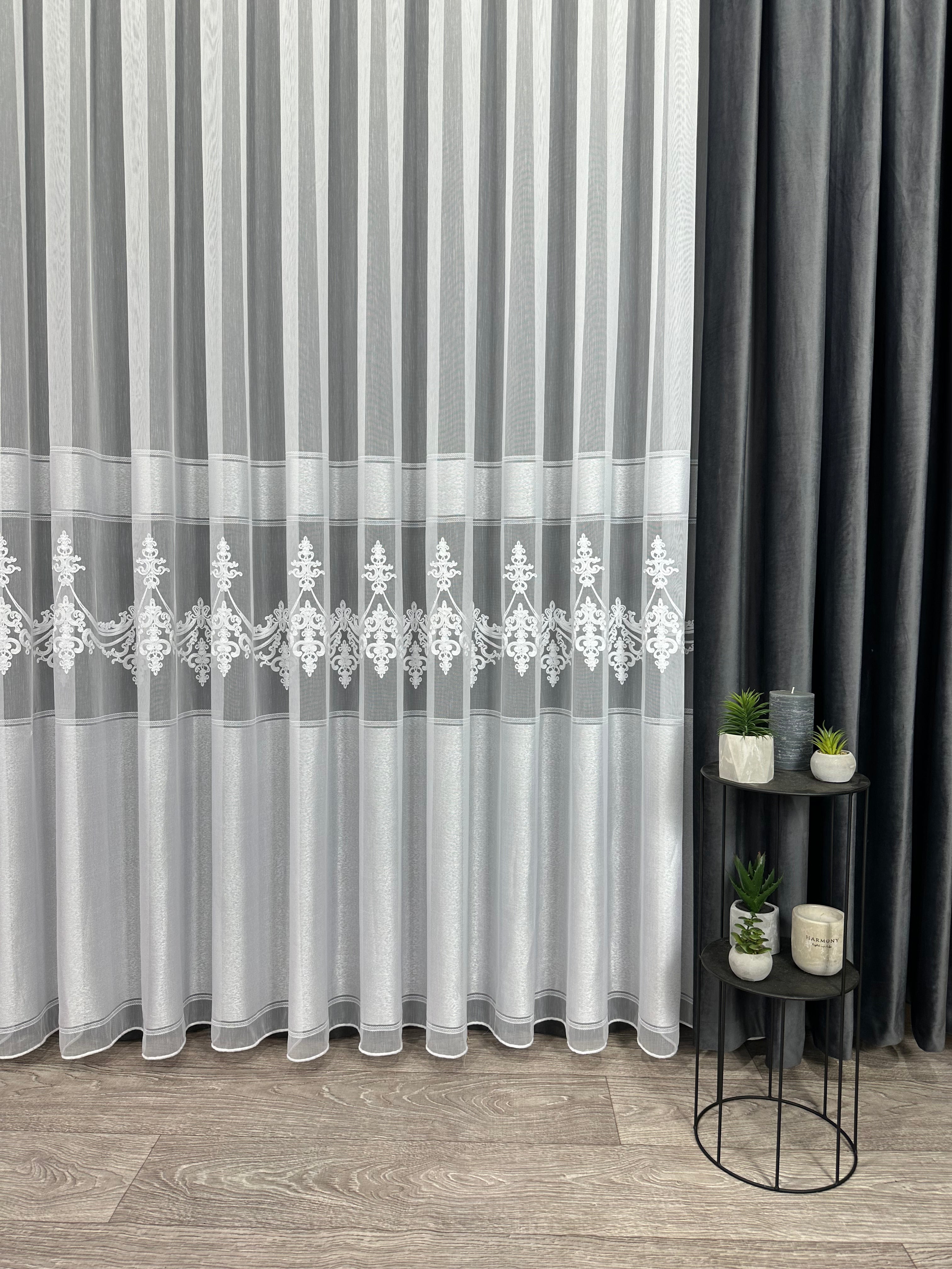 Bamboo-based sheer curtain with beautiful embroidery, white color