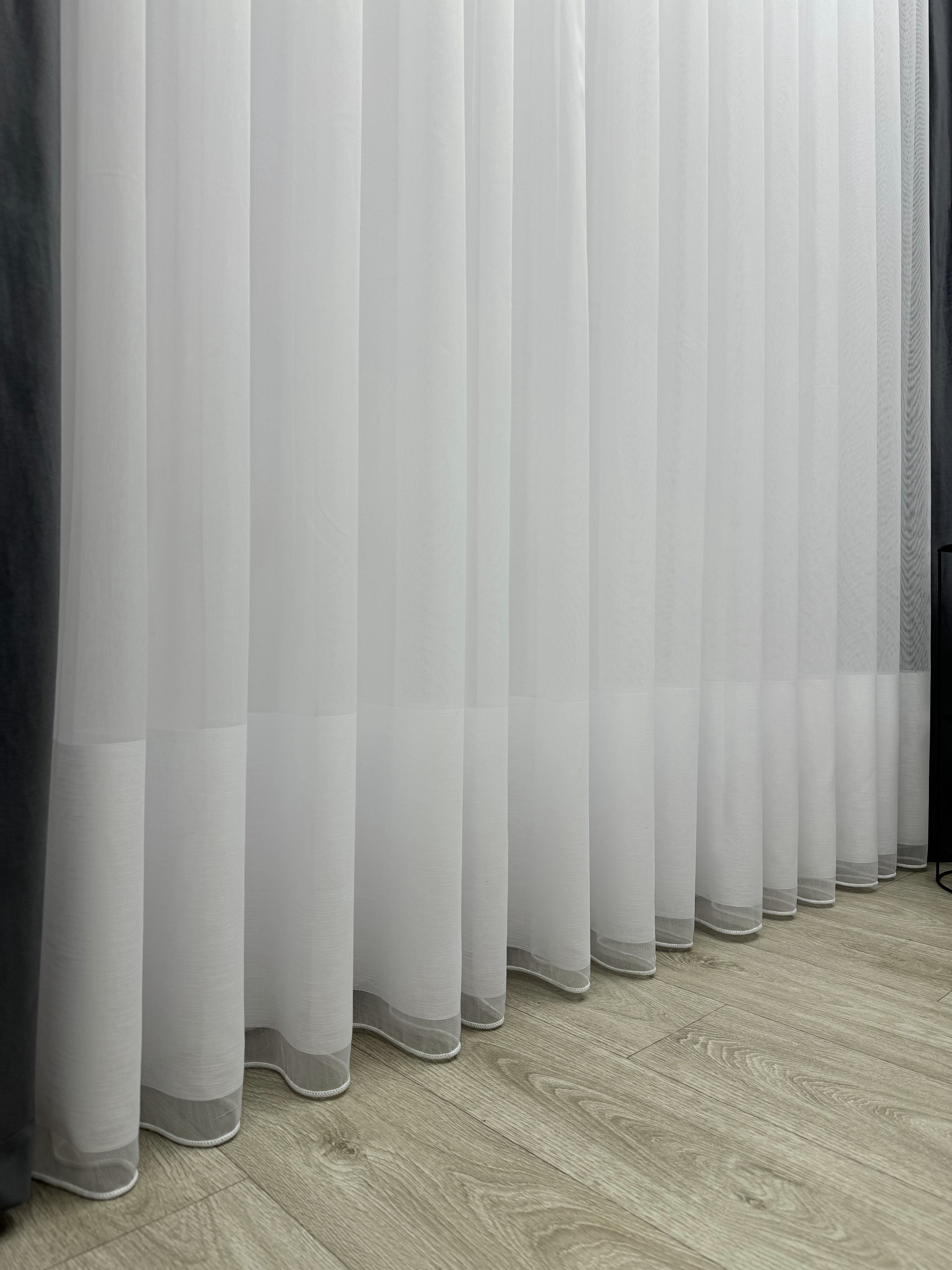 Bamboo-based sheer curtain with stripe on the bottom, white color