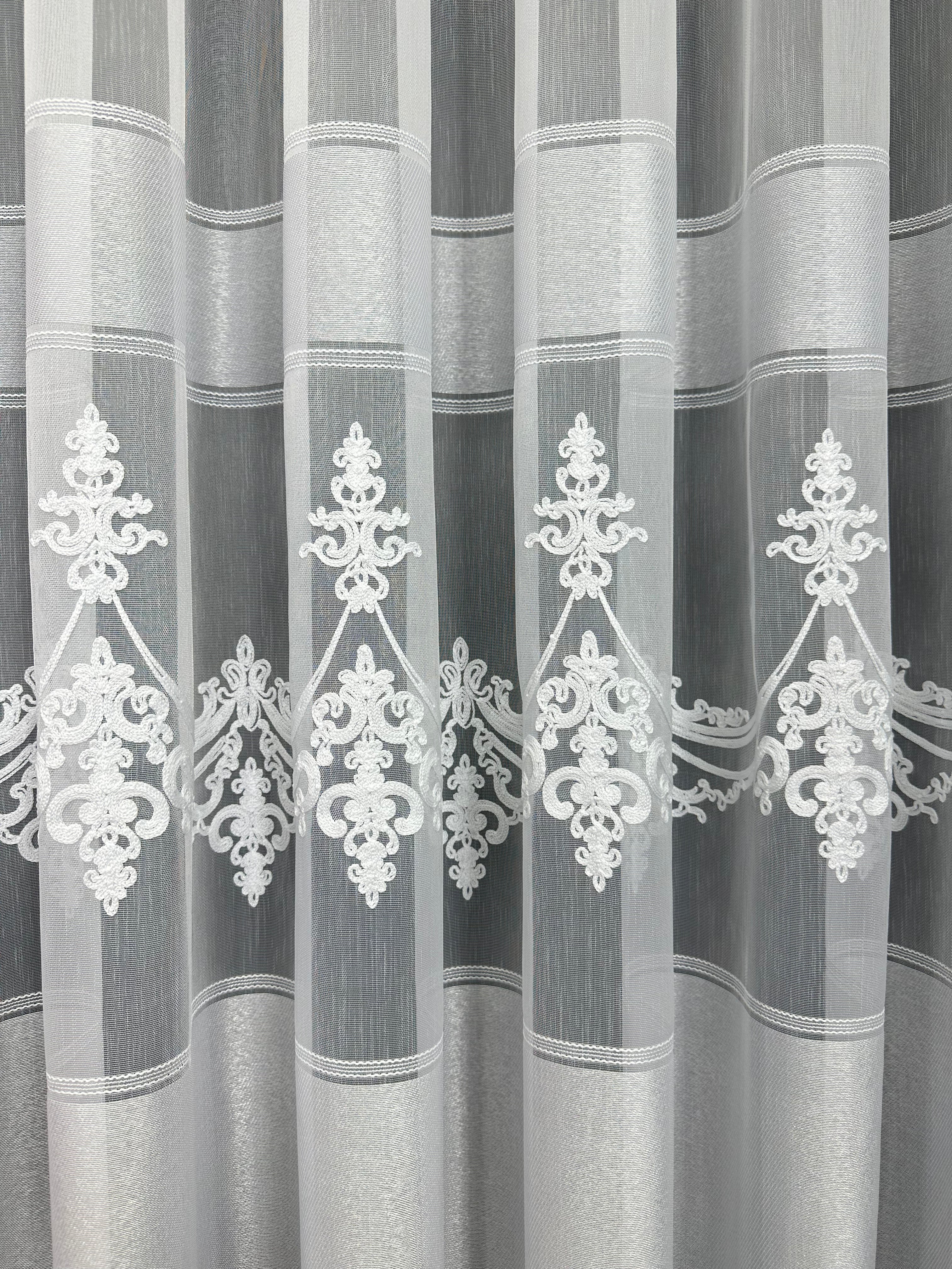 Bamboo-based sheer curtain with beautiful embroidery, white color