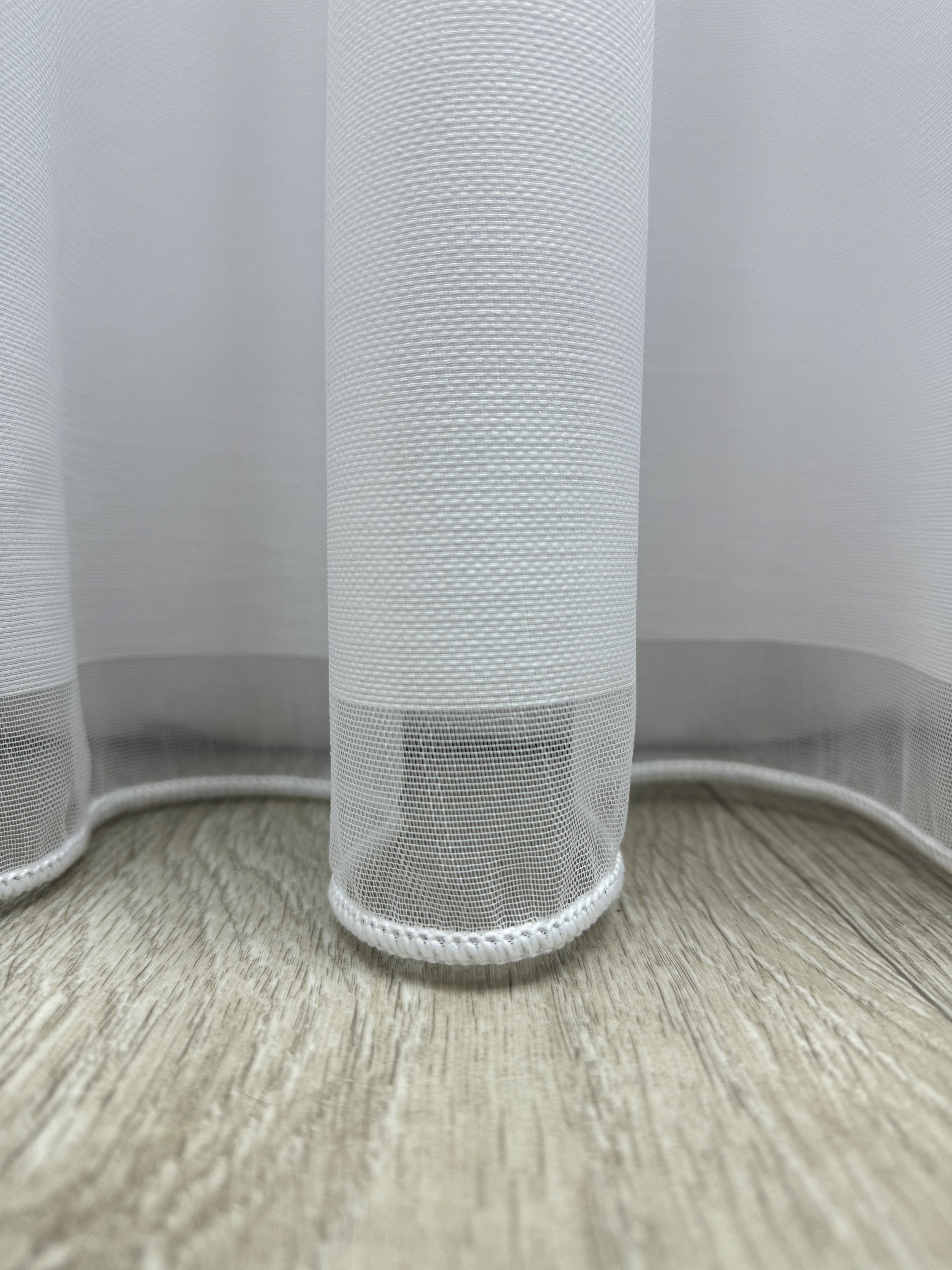 Bamboo-based sheer curtain with stripe on the bottom, white color