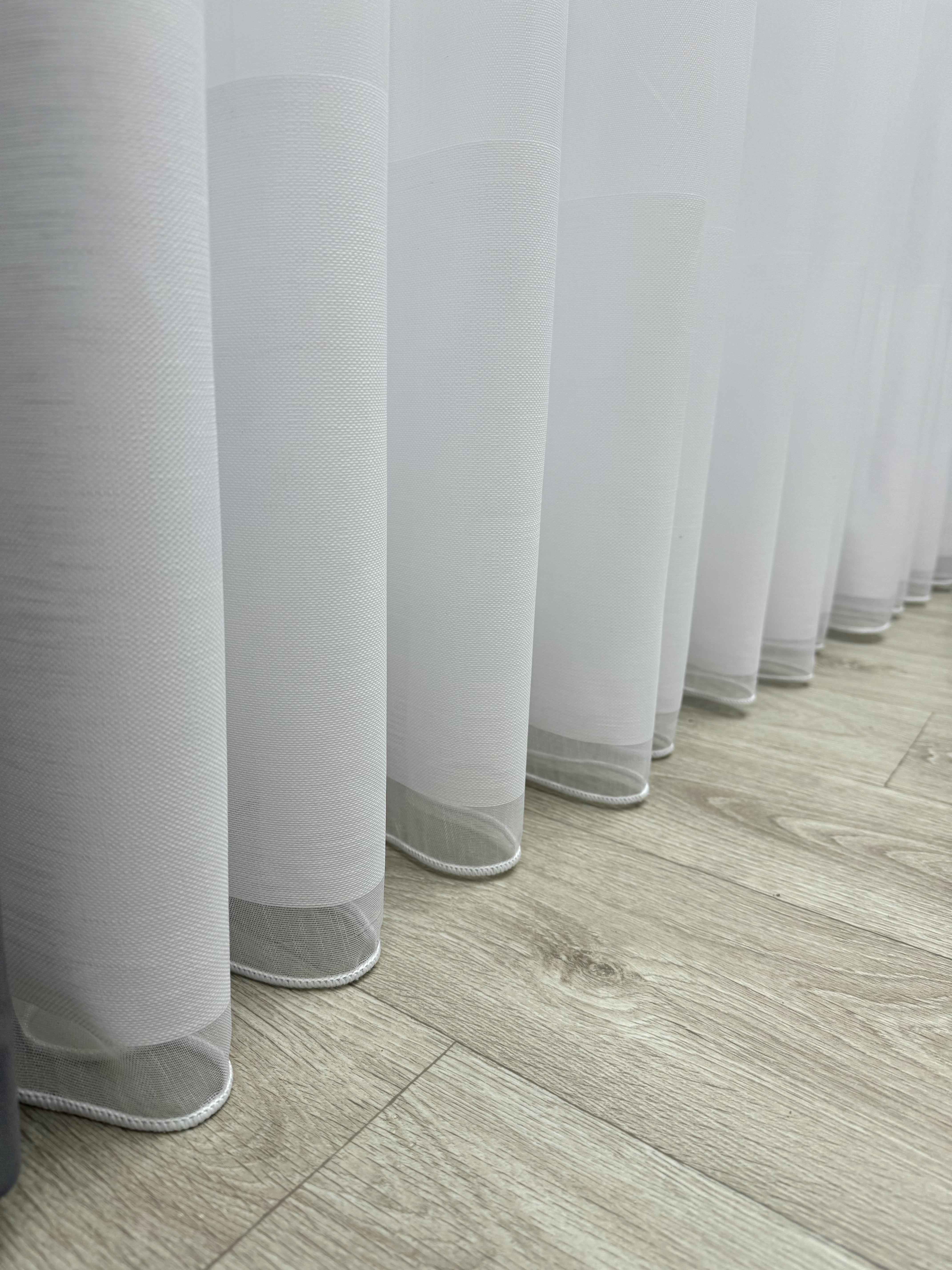 Bamboo-based sheer curtain with stripe on the bottom, white color