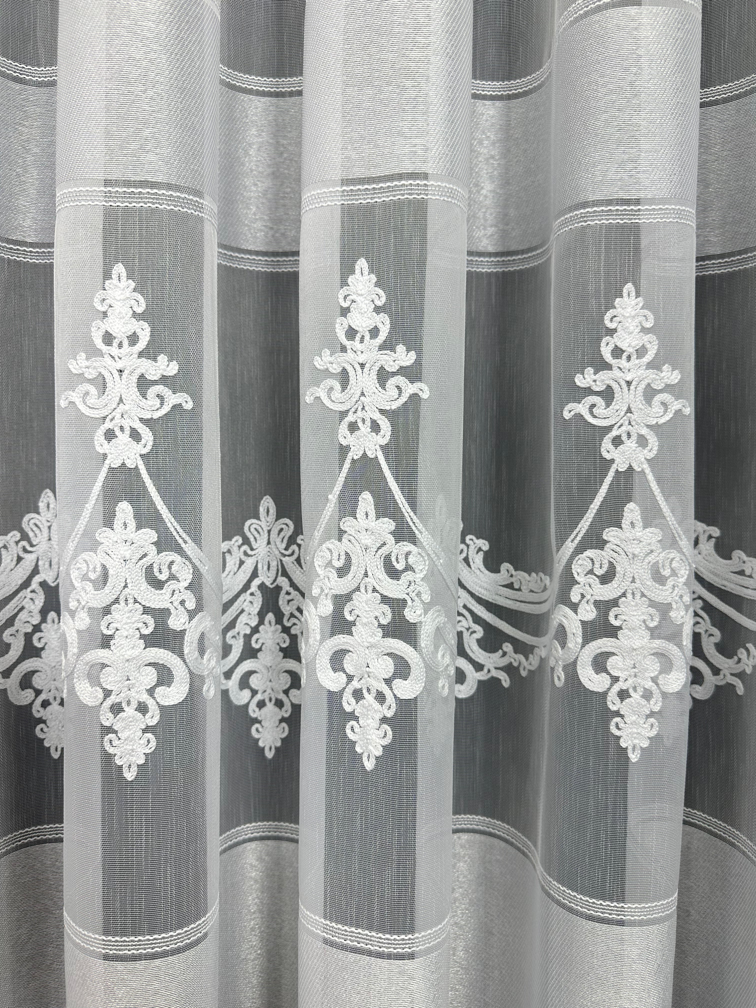 Bamboo-based sheer curtain with beautiful embroidery, white color