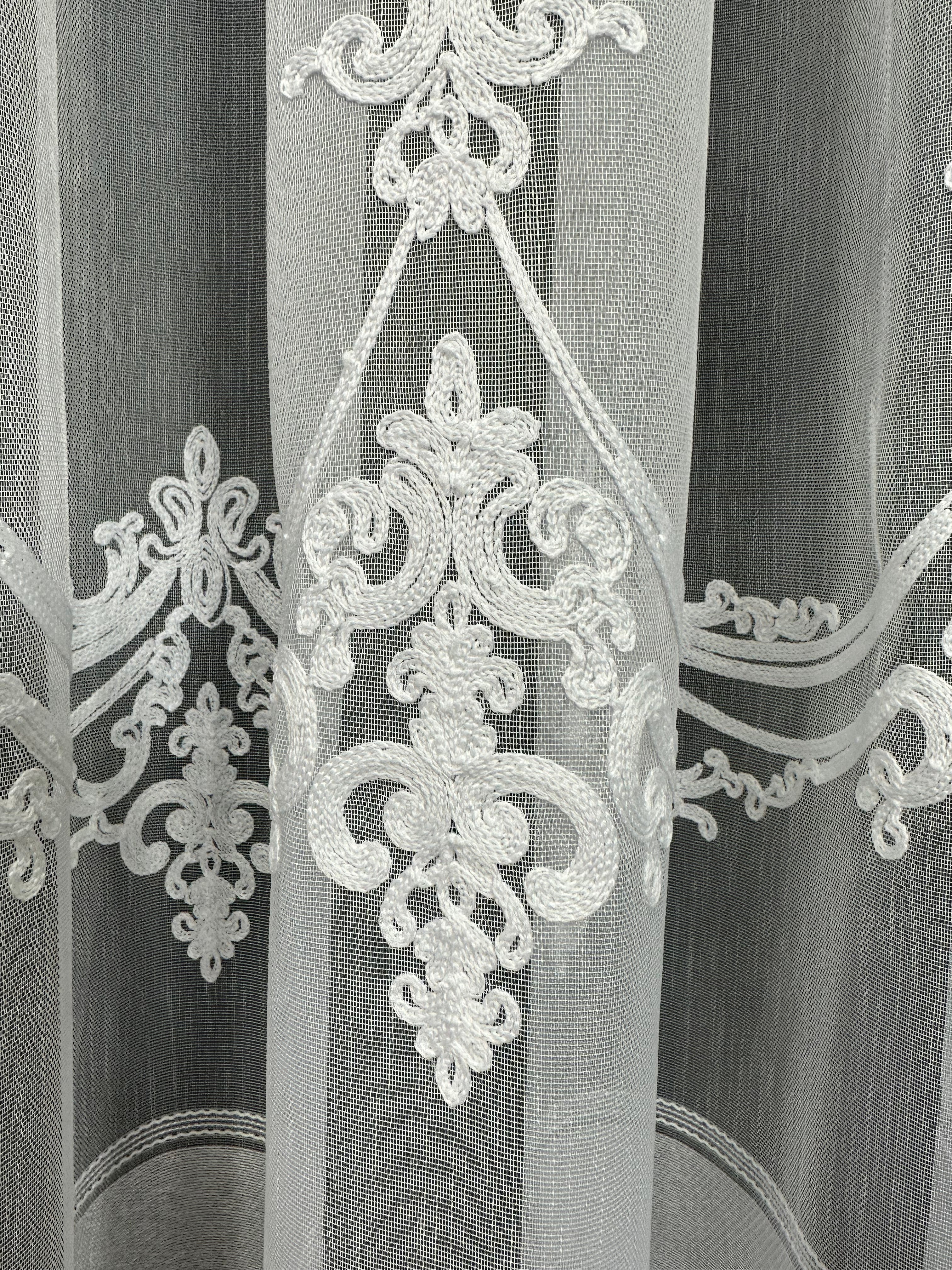 Bamboo-based sheer curtain with beautiful embroidery, white color