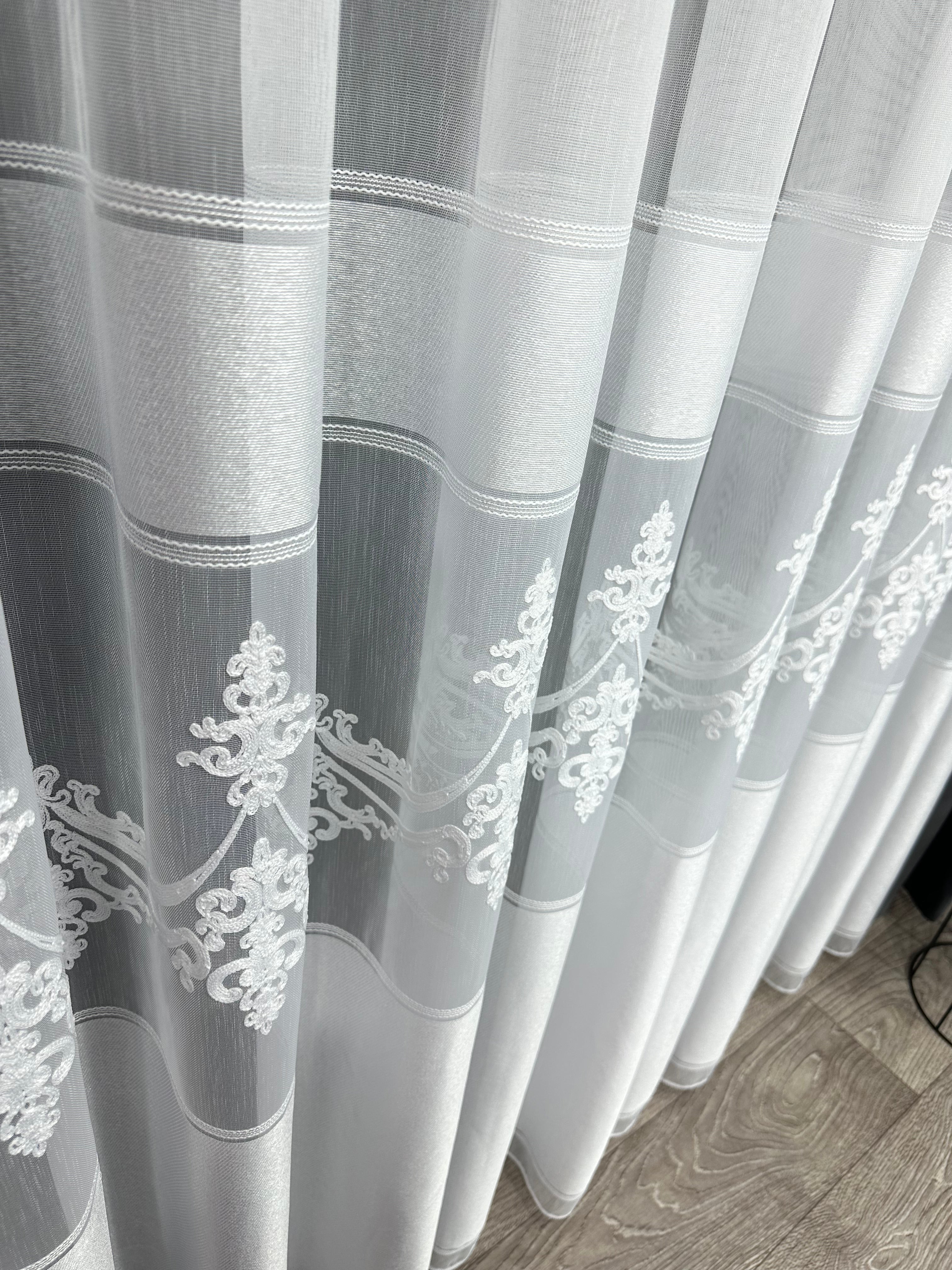 Bamboo-based sheer curtain with beautiful embroidery, white color