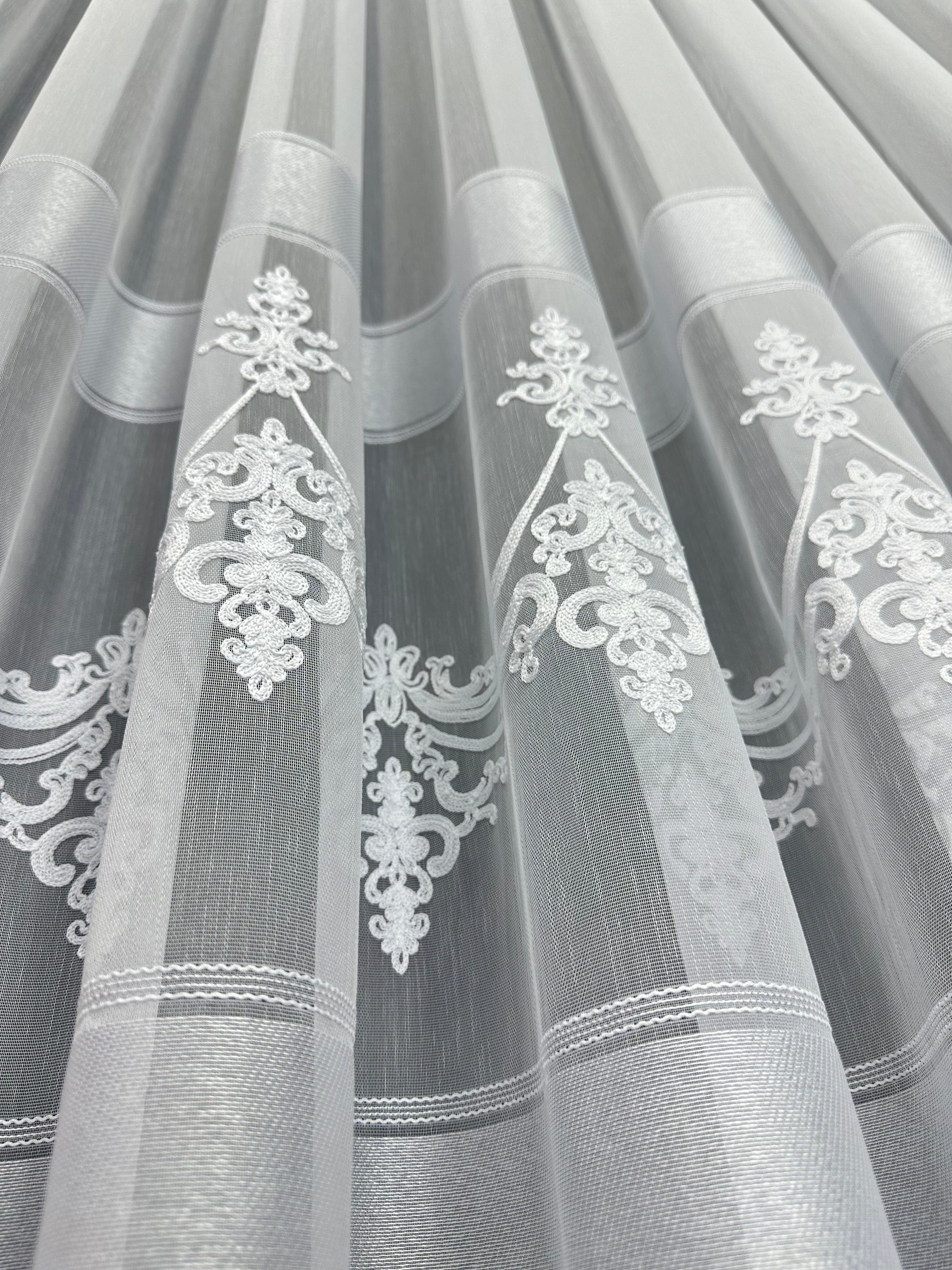 Bamboo-based sheer curtain with beautiful embroidery, white color