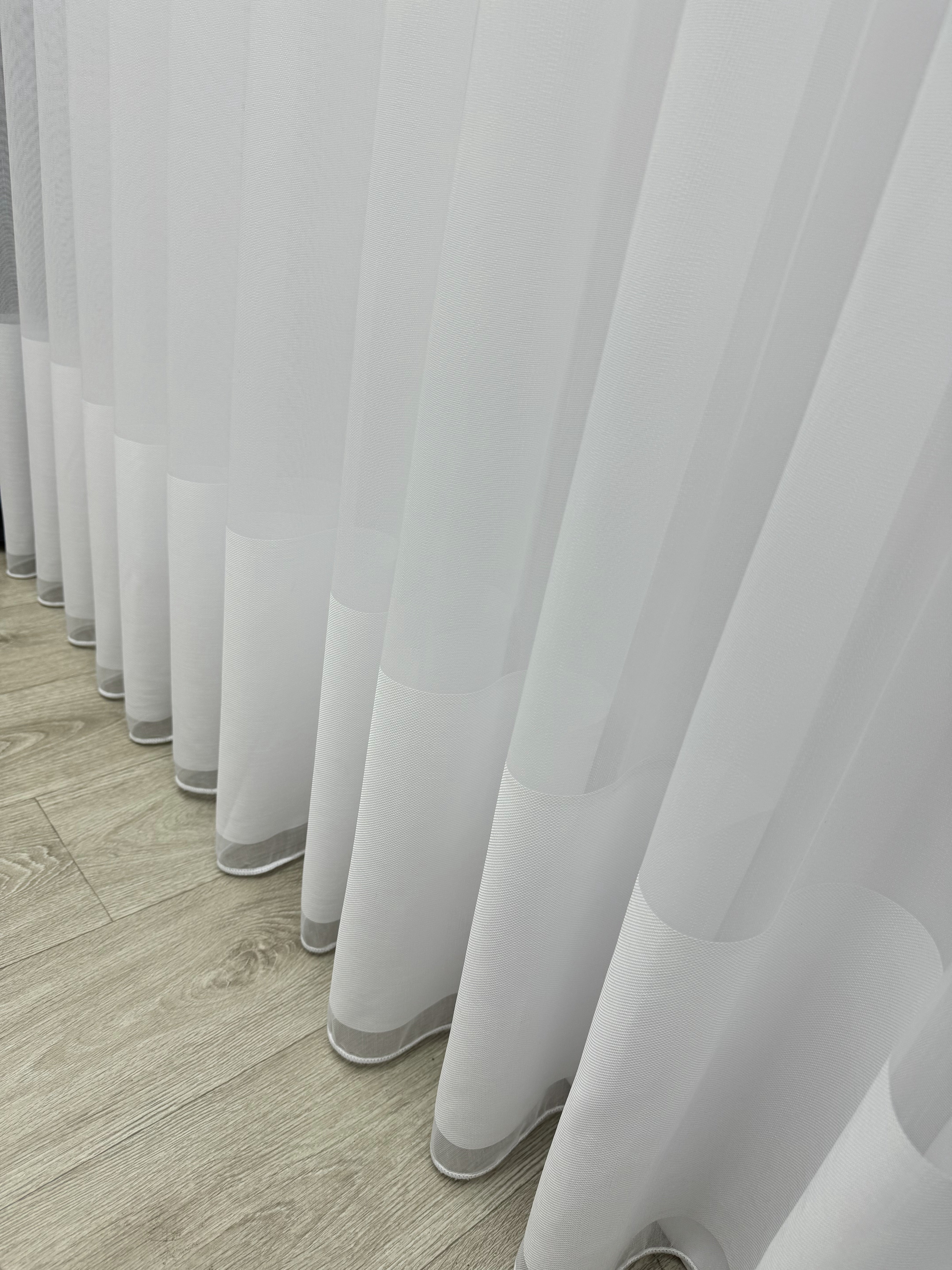 Bamboo-based sheer curtain with stripe on the bottom, white color