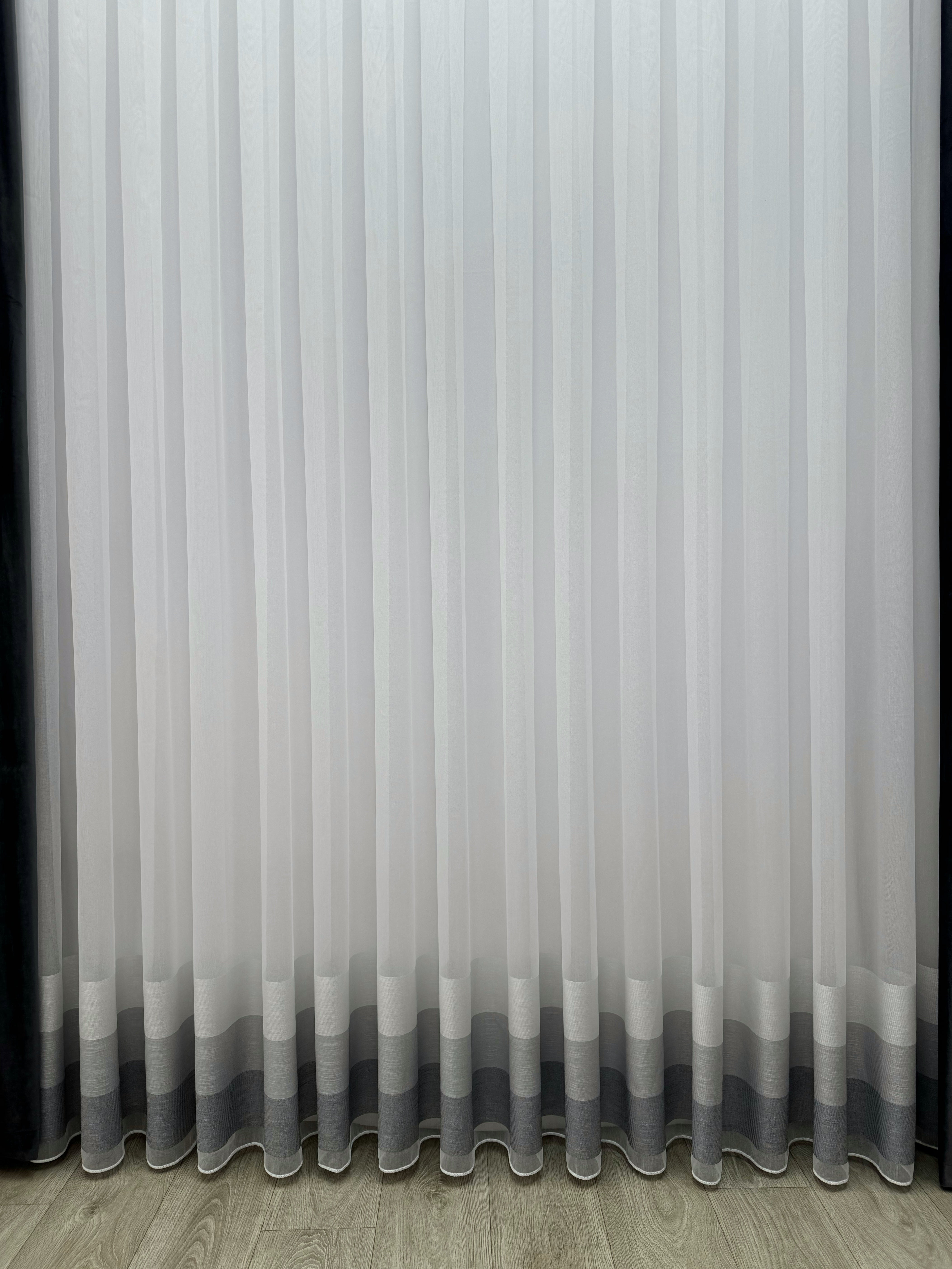 Bamboo-based sheer curtain with stripe on the bottom, gray color