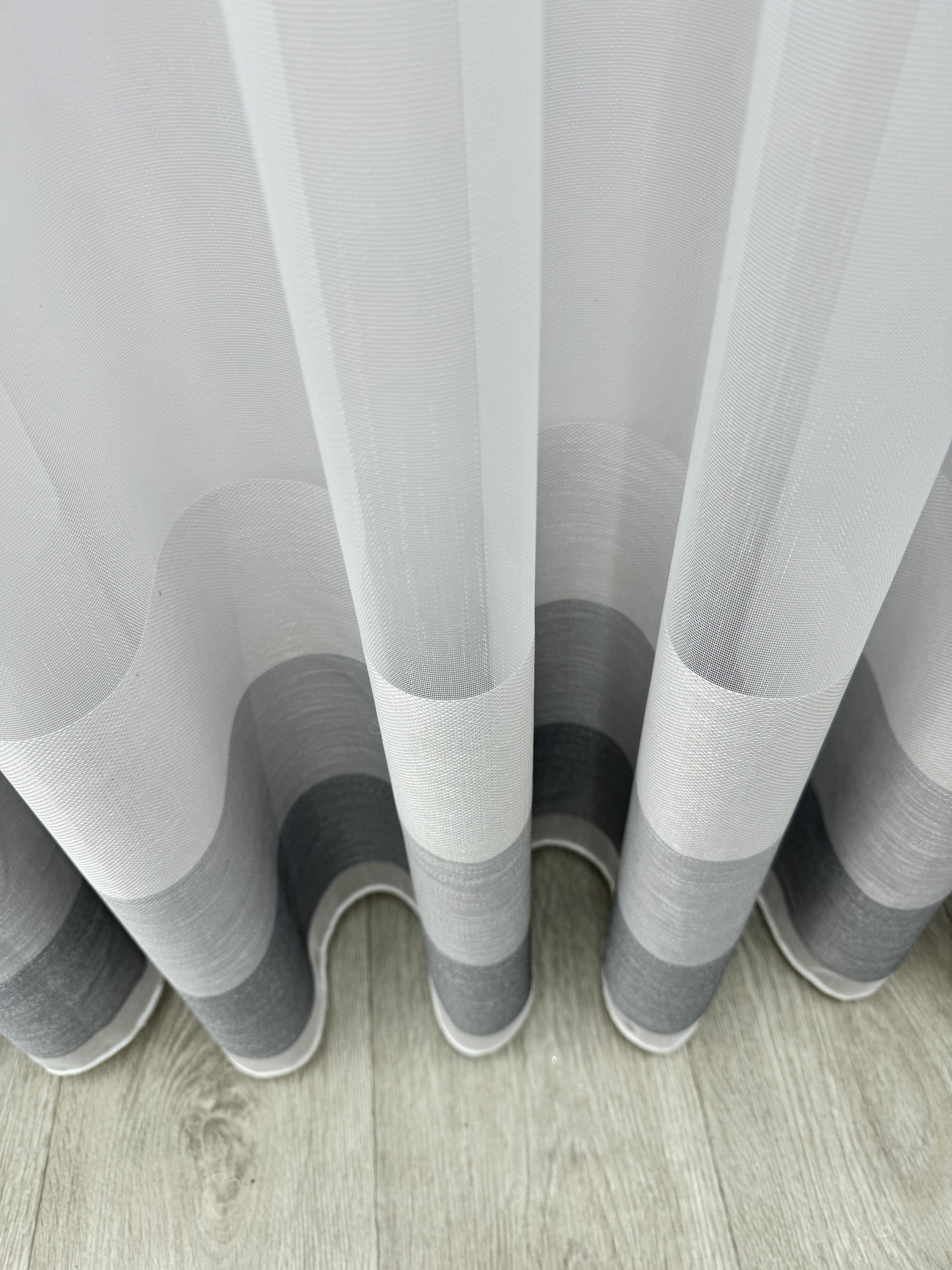 Bamboo-based sheer curtain with stripe on the bottom, gray color