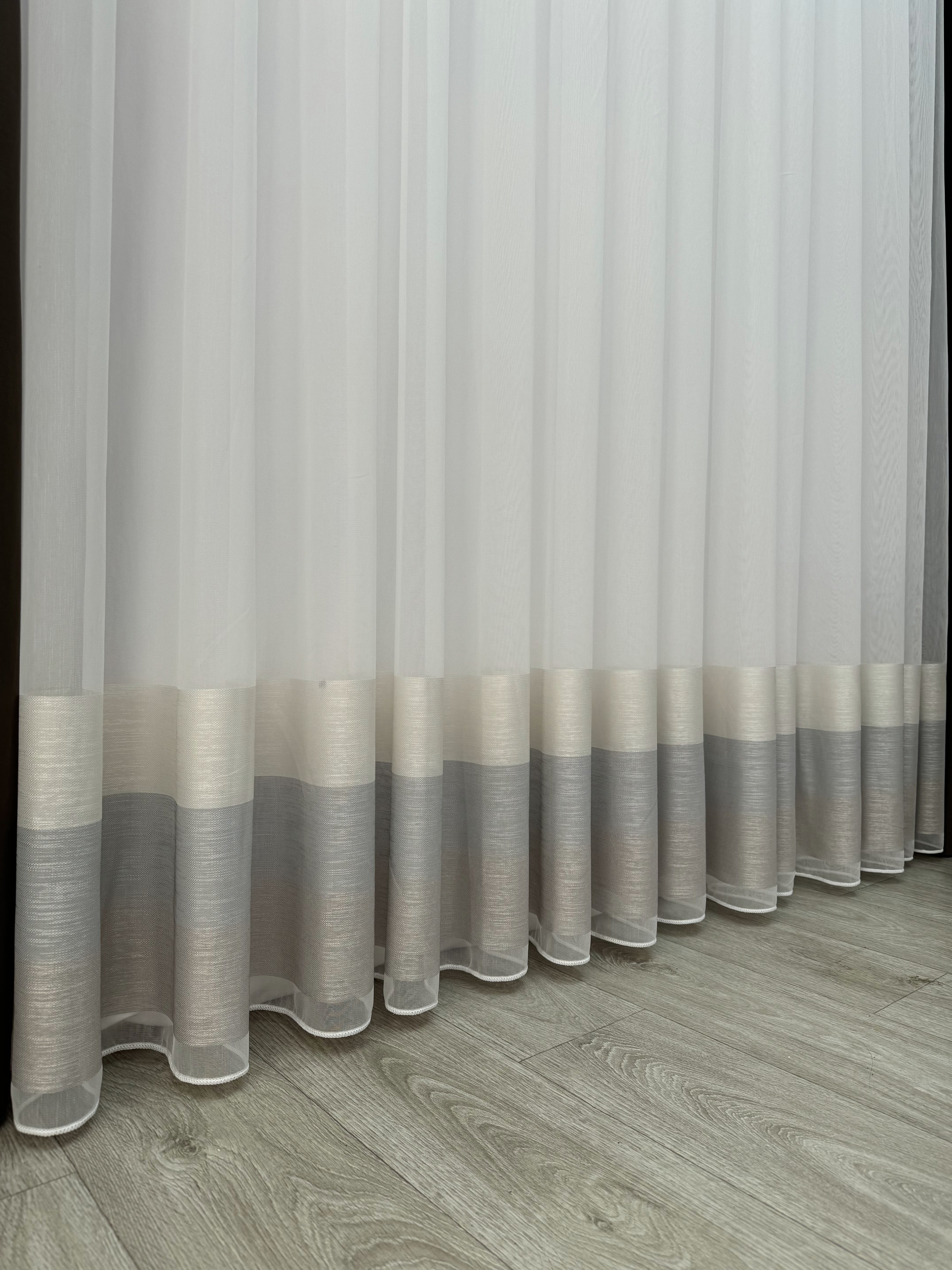 Bamboo-based sheer curtain with stripe on the bottom, brown color