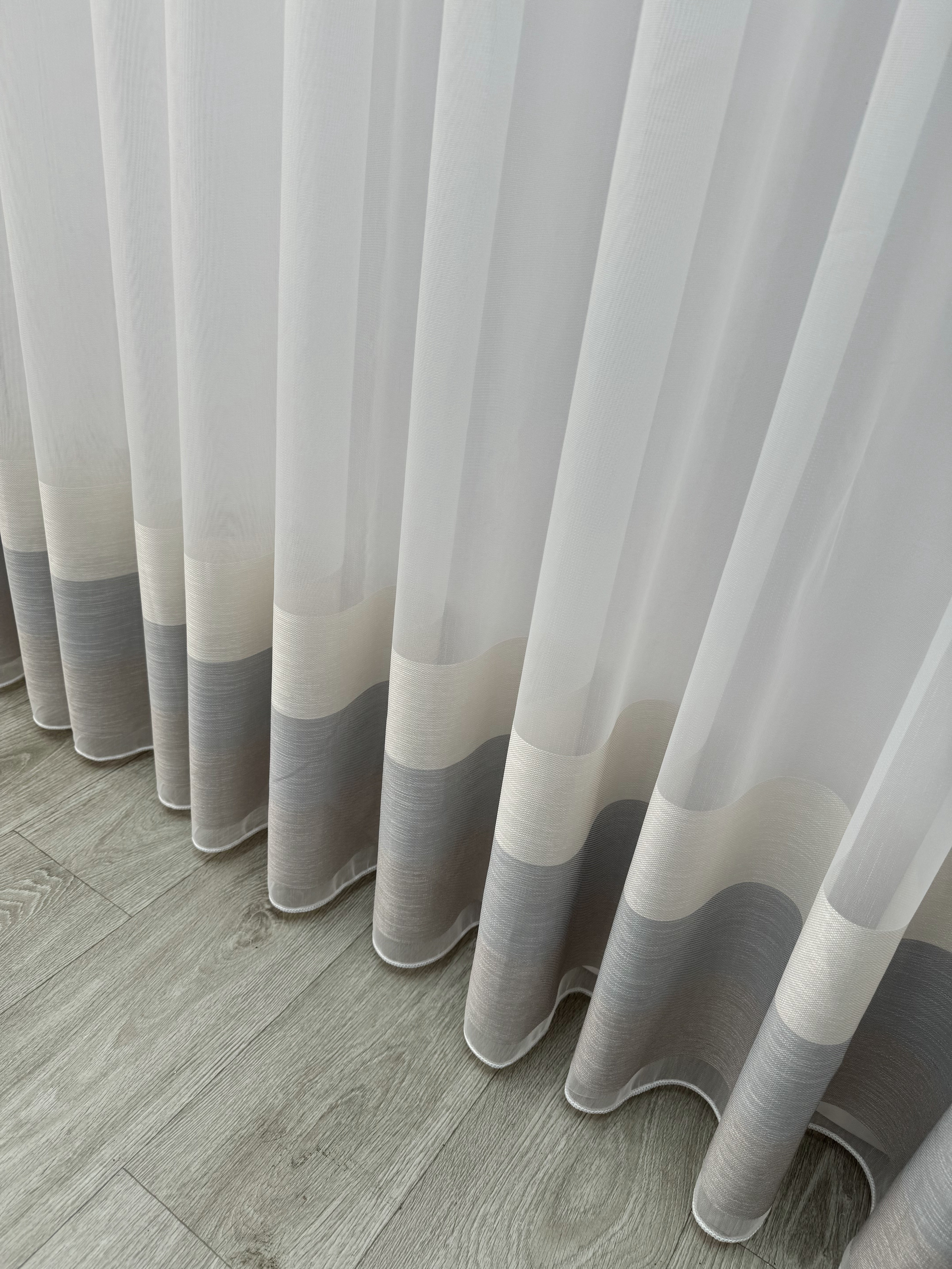 Bamboo-based sheer curtain with stripe on the bottom, brown color