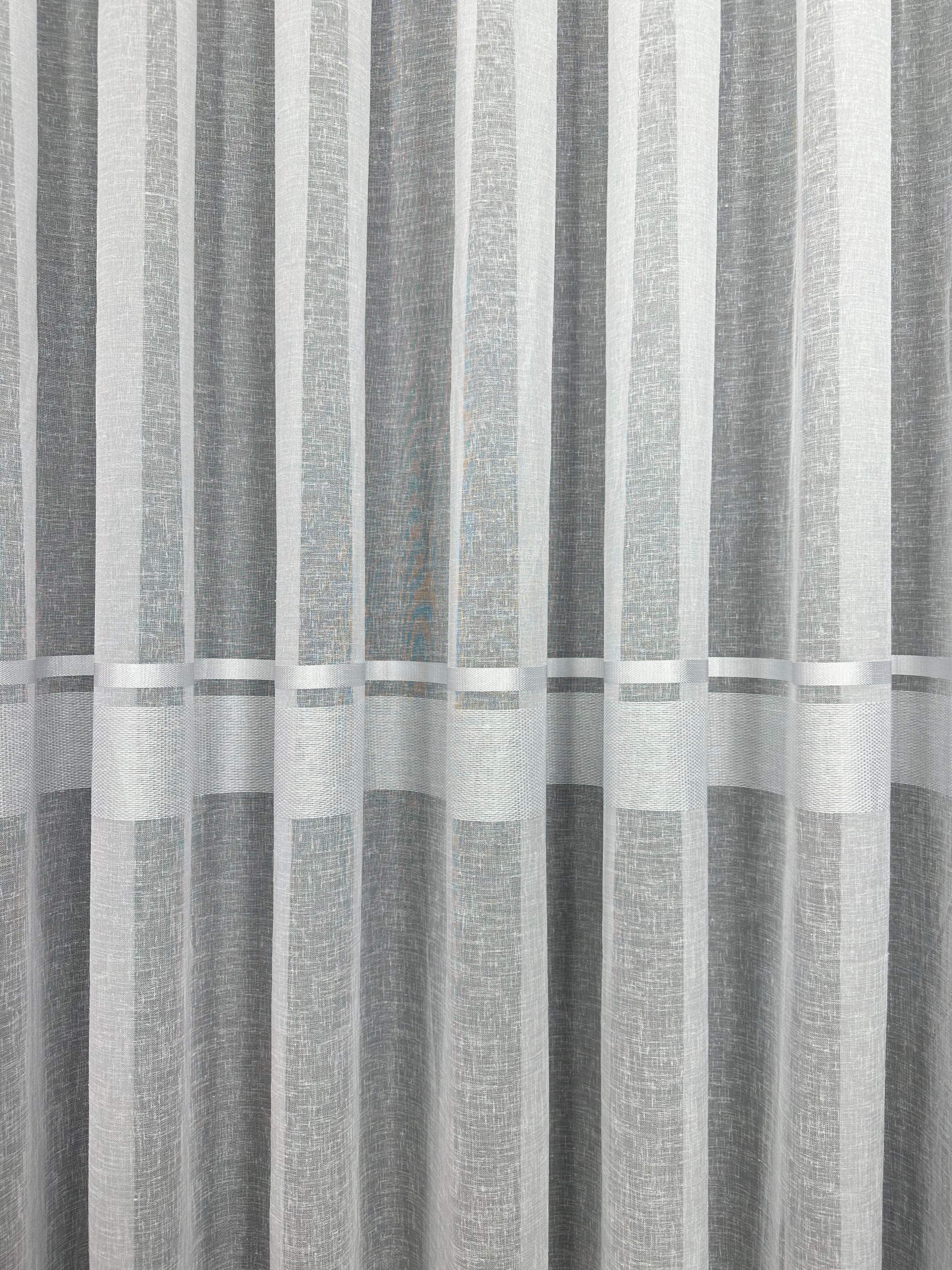 Linen sheer curtain with stripes, white color