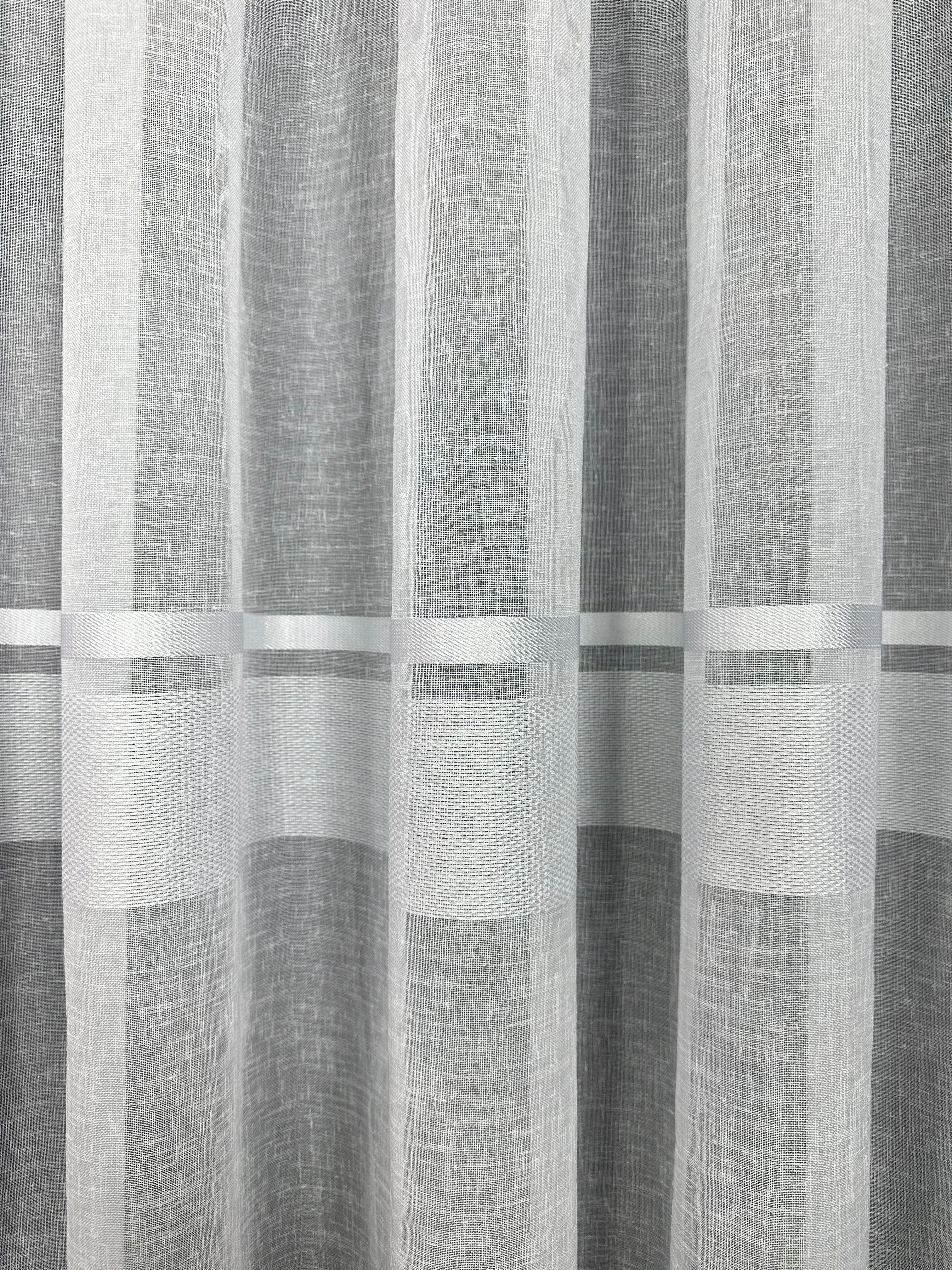 Linen sheer curtain with stripes, white color