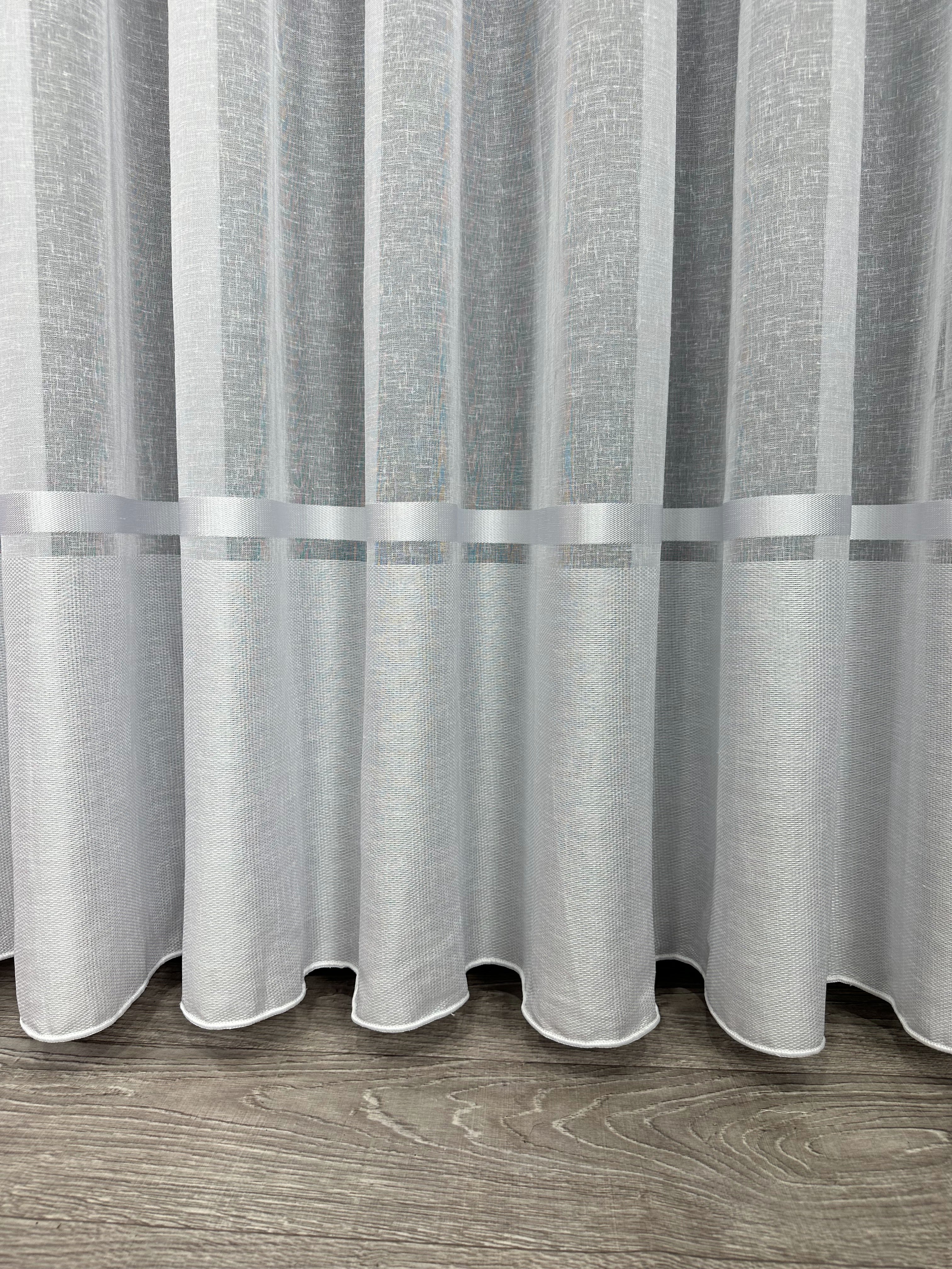 Linen sheer curtain with stripes, white color