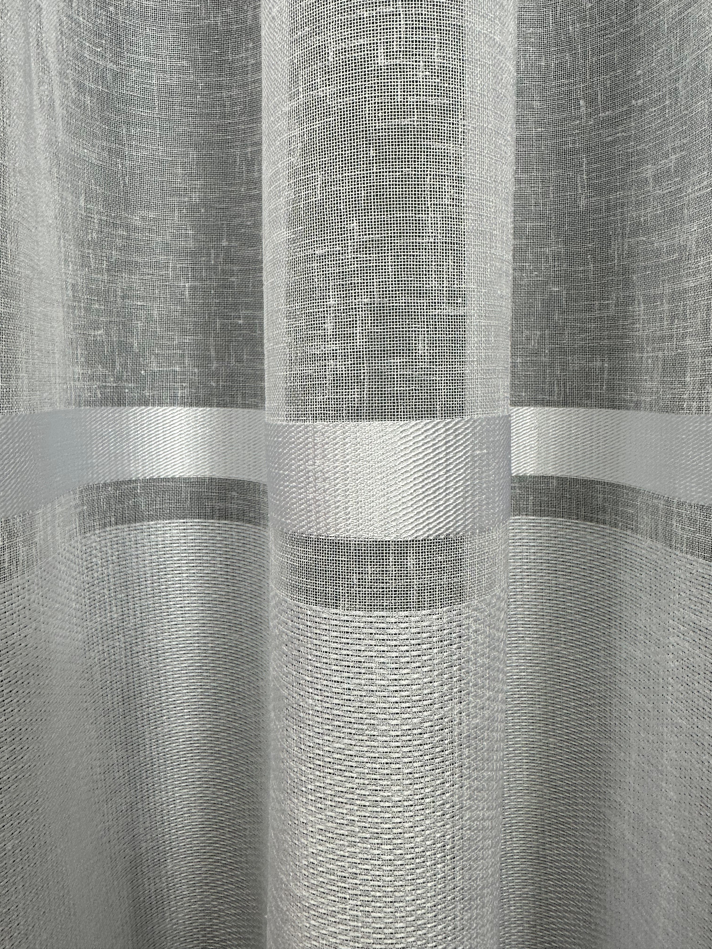 Linen sheer curtain with stripes, white color