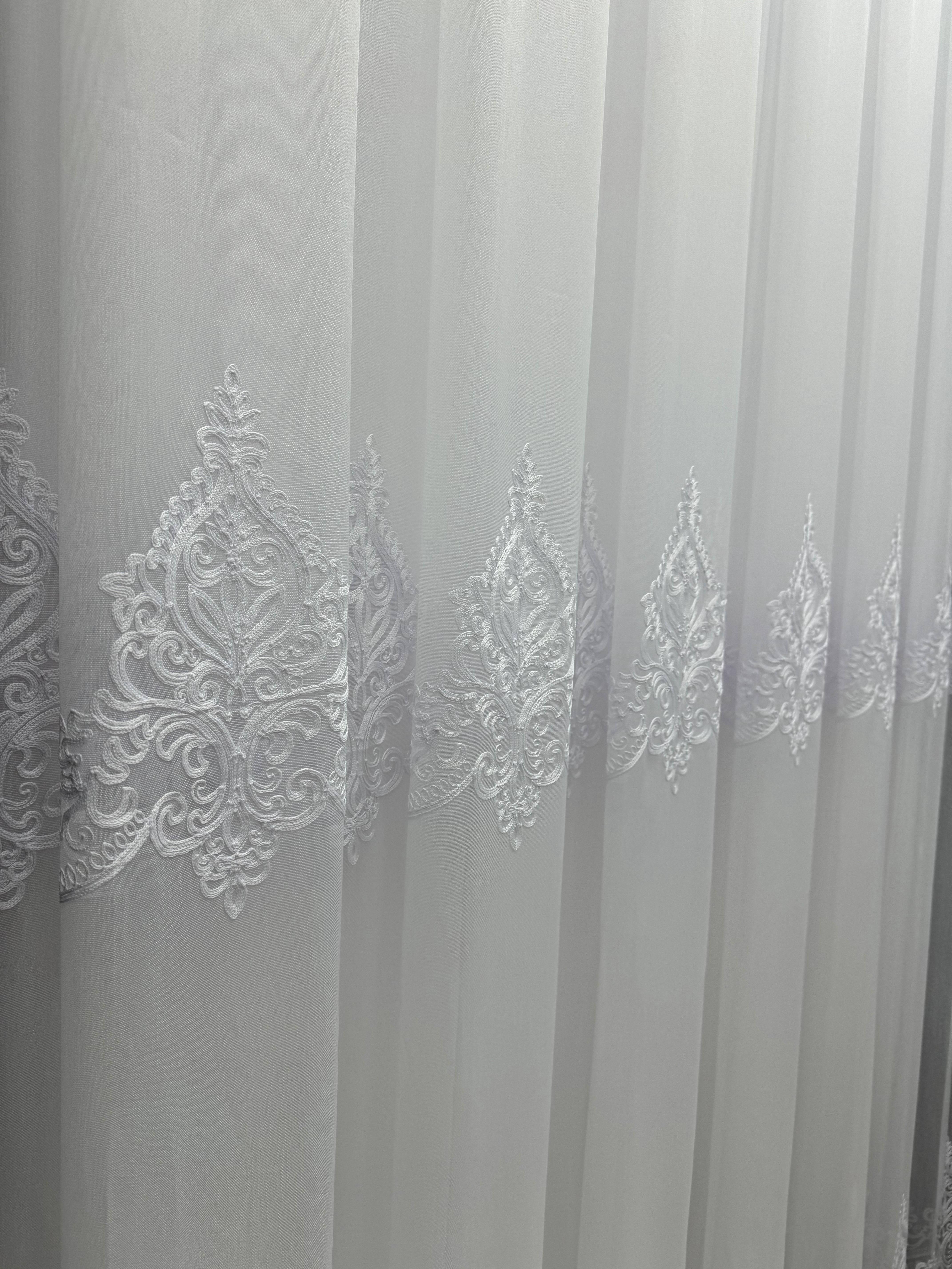 Bamboo sheer curtain with embroidery, white color