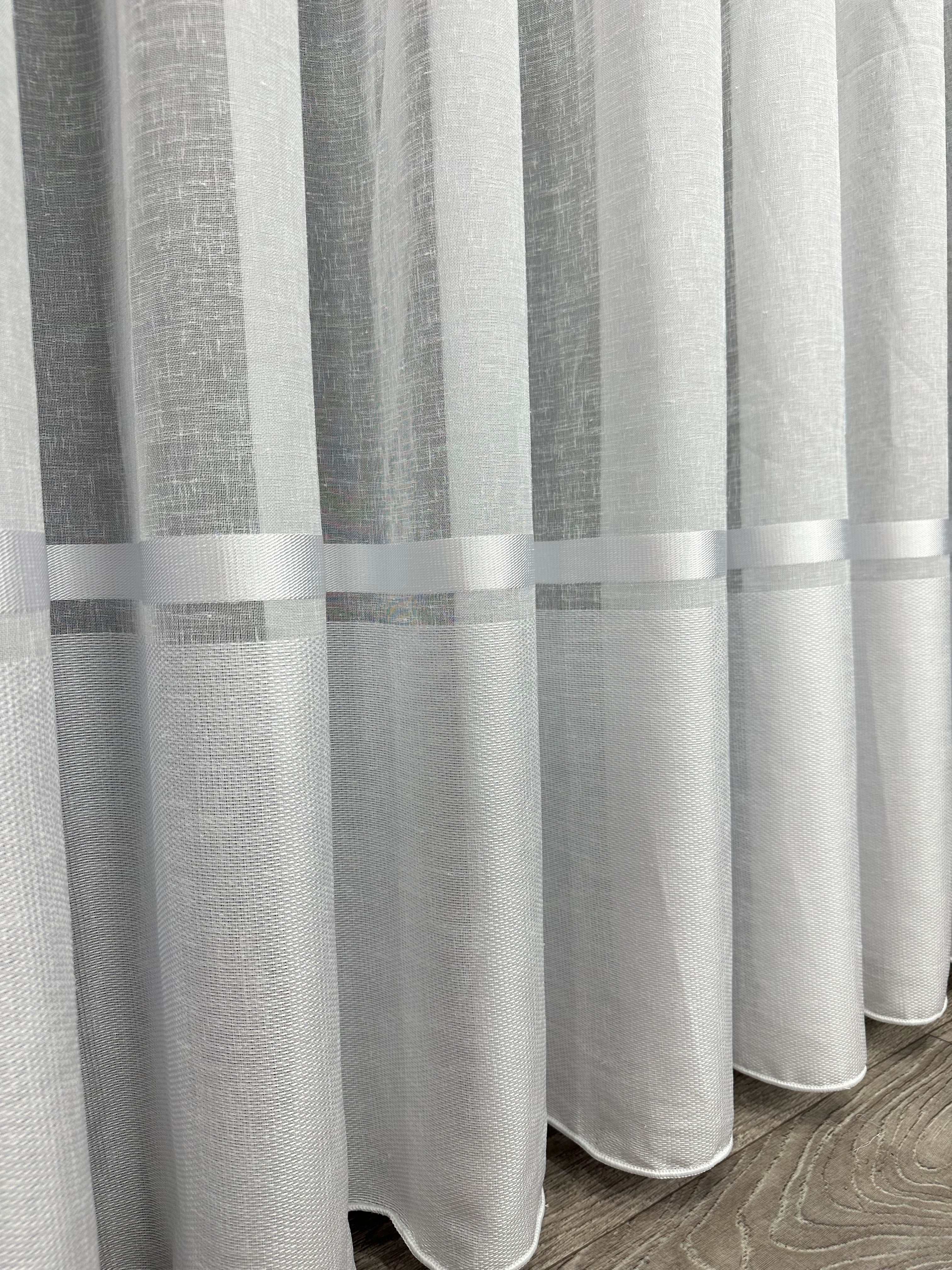 Linen sheer curtain with stripes, white color